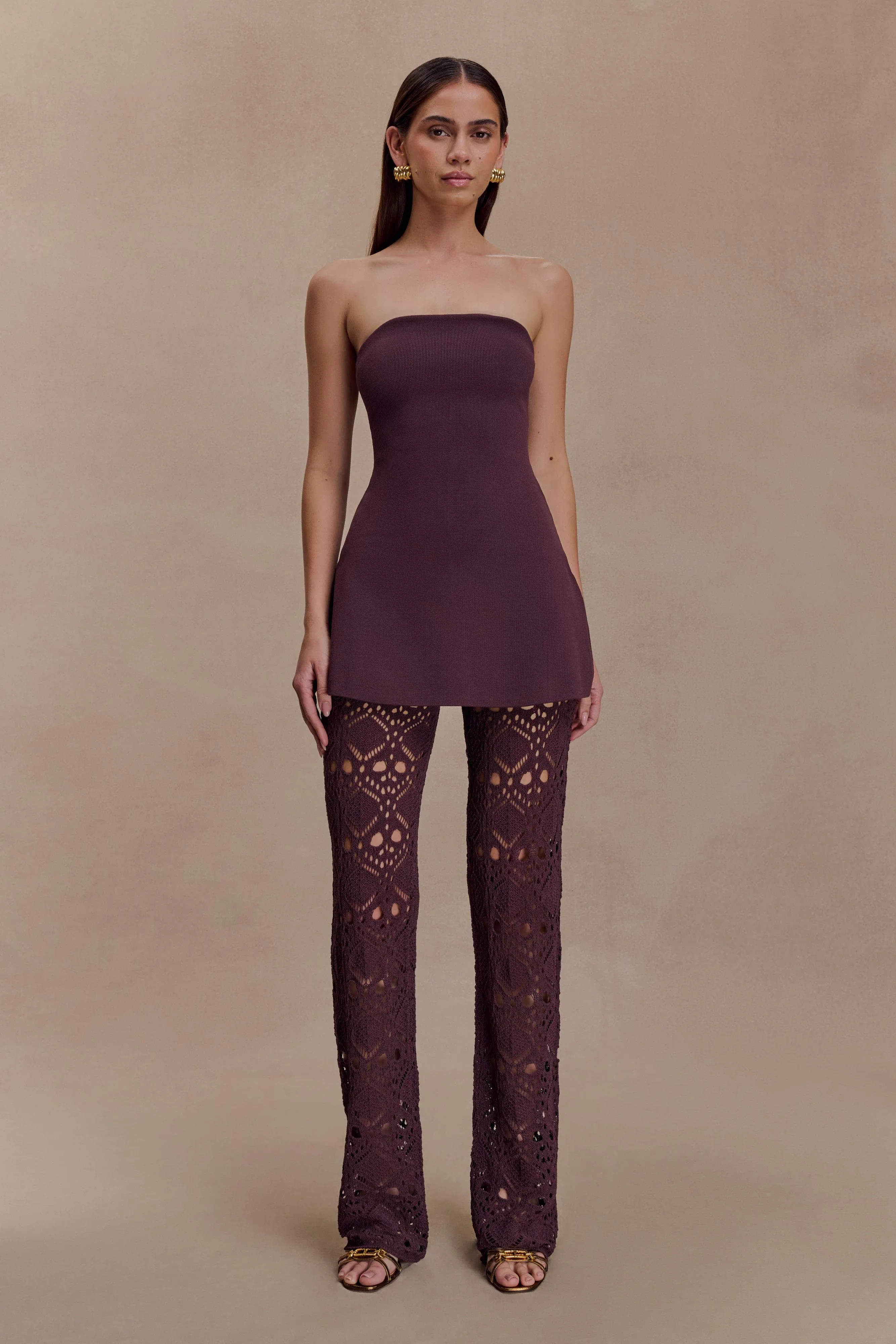 Anette Bandage Knit Strapless Top - Chocolate sold by Meshki product image thumbnail 5