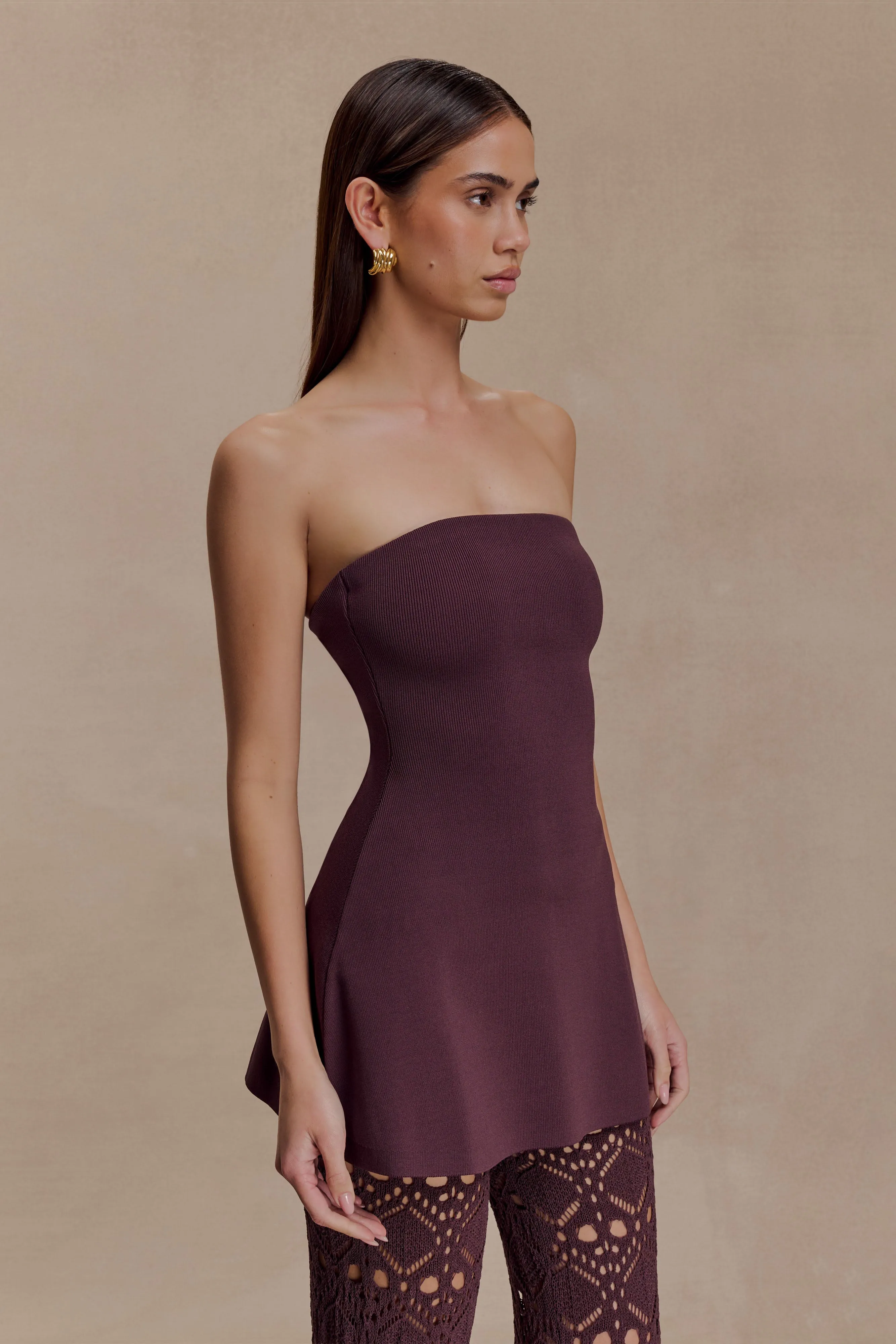 Anette Bandage Knit Strapless Top - Chocolate sold by Meshki product image thumbnail 3