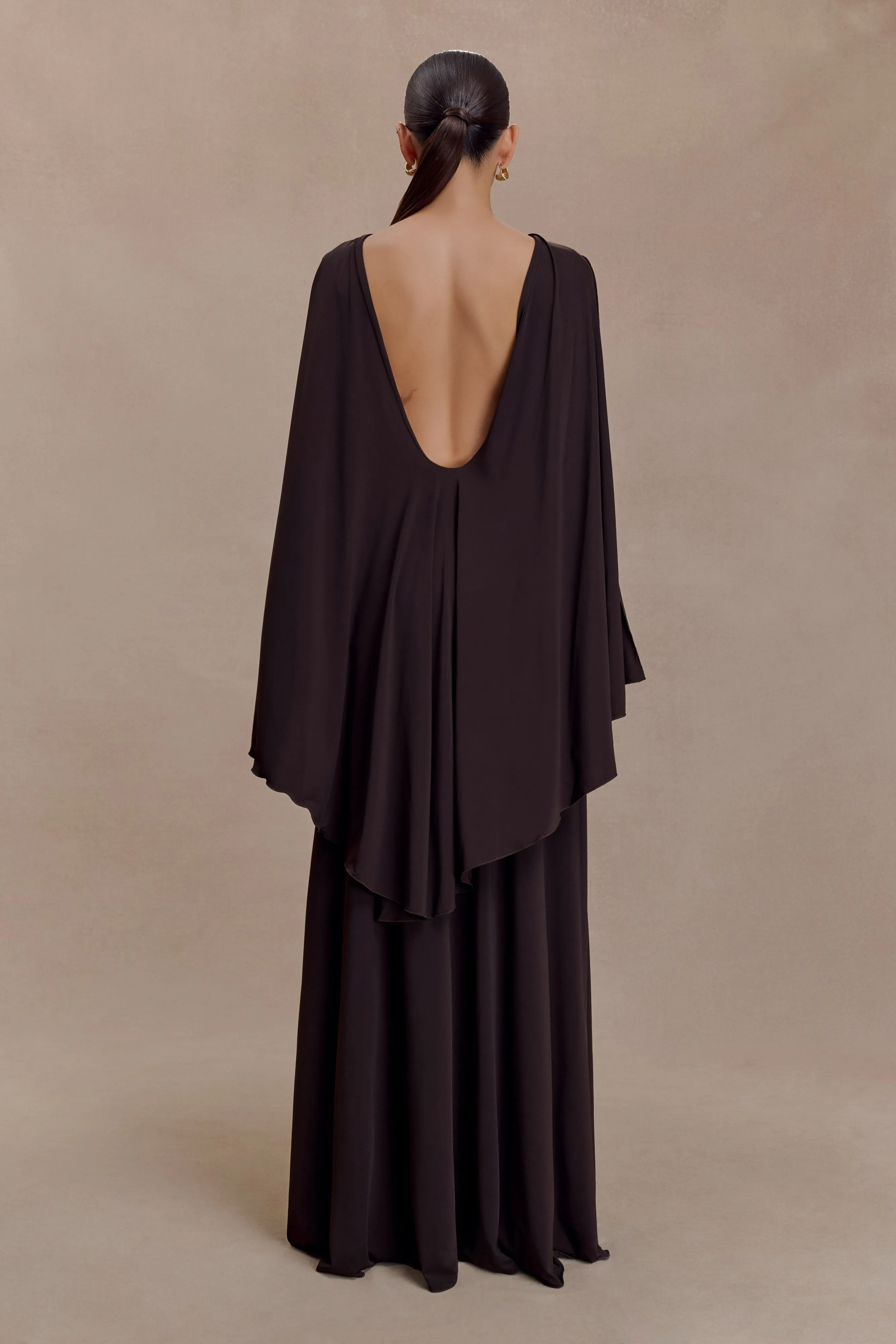 Emory Jersey Cape Maxi Dress - Chocolate sold by Meshki product image thumbnail 2