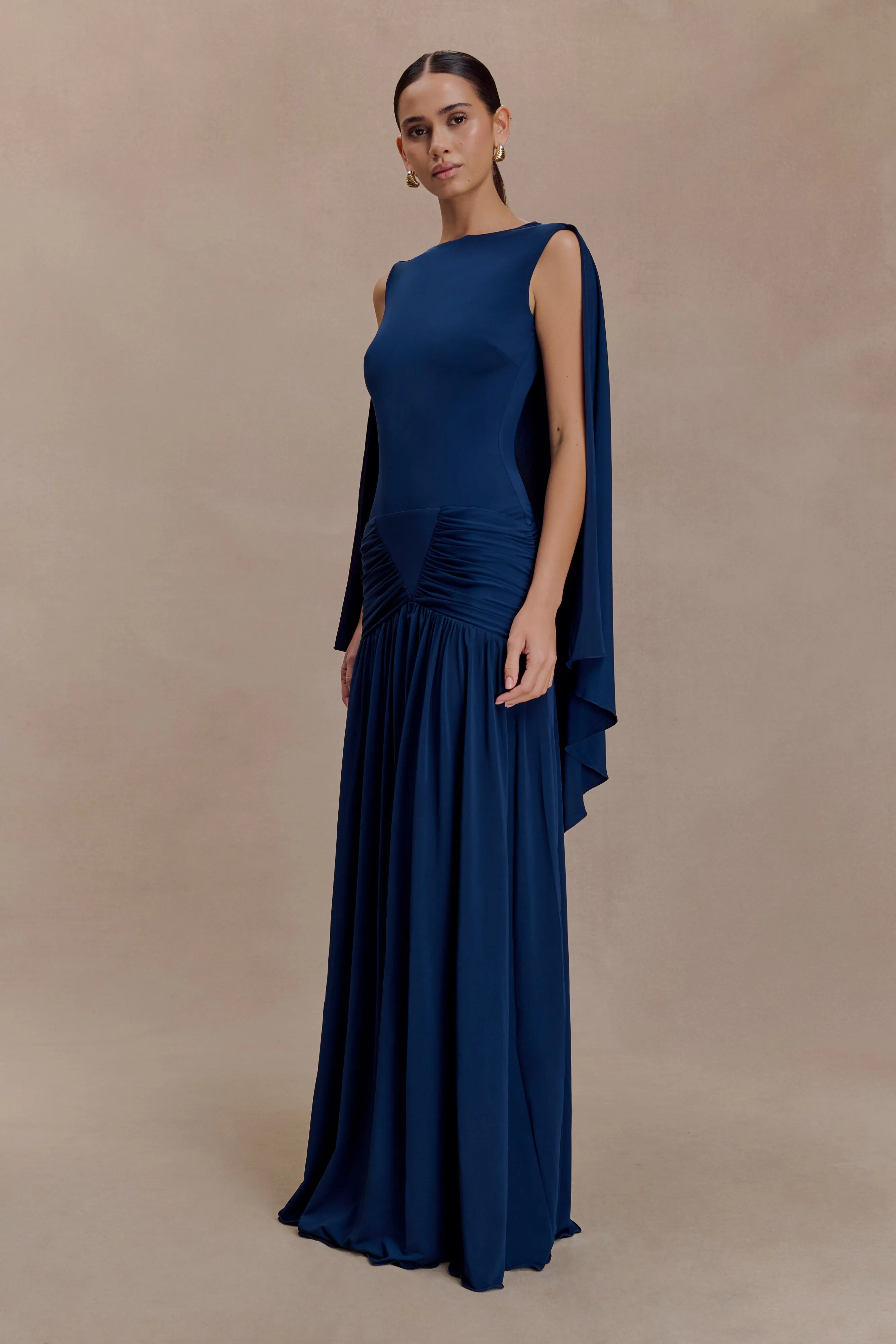 Emory Jersey Cape Maxi Dress - Navy sold by Meshki product image thumbnail 4