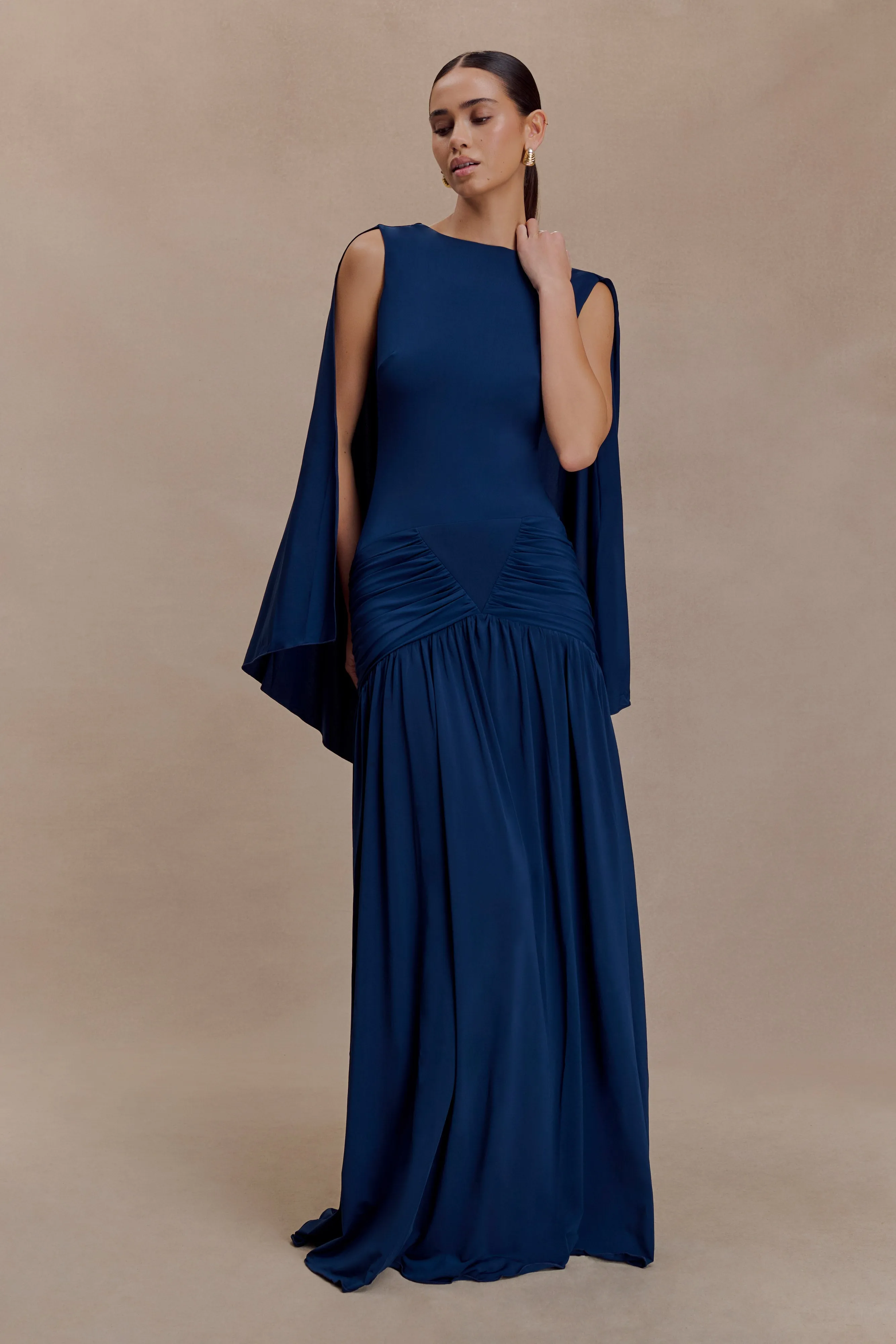 Emory Jersey Cape Maxi Dress - Navy sold by Meshki product image thumbnail 5