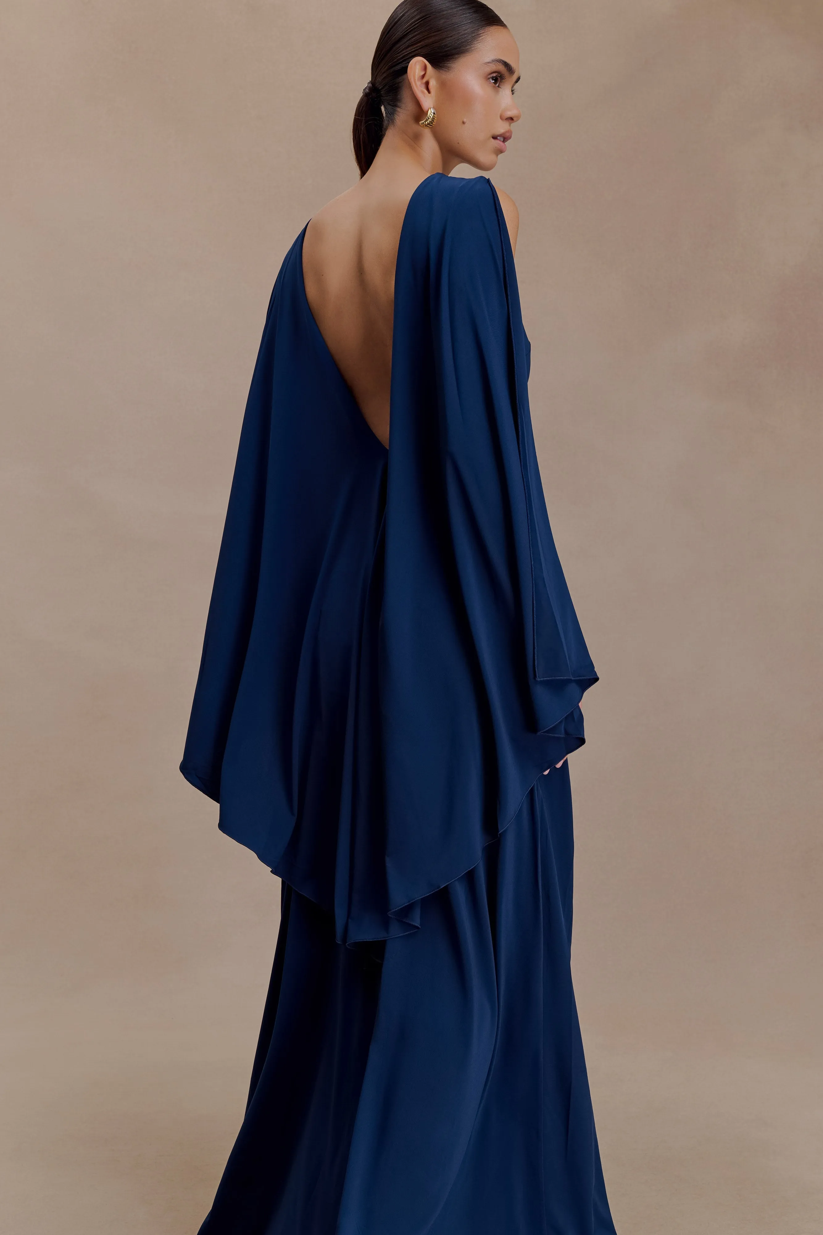 Emory Jersey Cape Maxi Dress - Navy sold by Meshki product image thumbnail 3