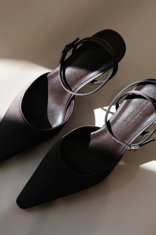 Marley Satin Pointed Heel - Chocolate sold by Meshki