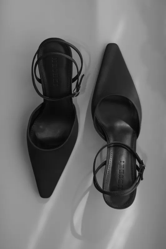 Marley Satin Pointed Heel - Black sold by Meshki