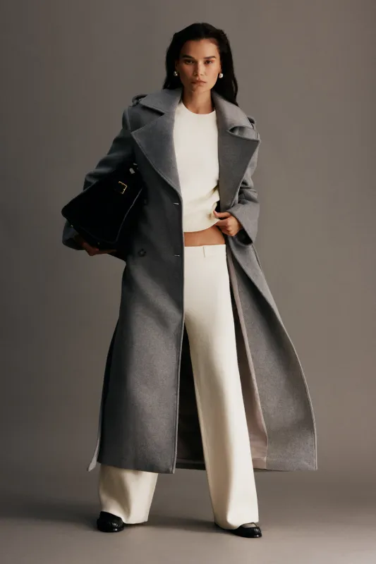 Levi Long Trench Wool Coat - Grey Marle sold by Meshki