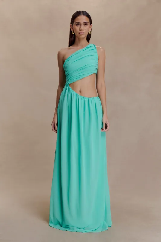 Aria Chiffon Cut Out Maxi Dress - Lagoon sold by Meshki