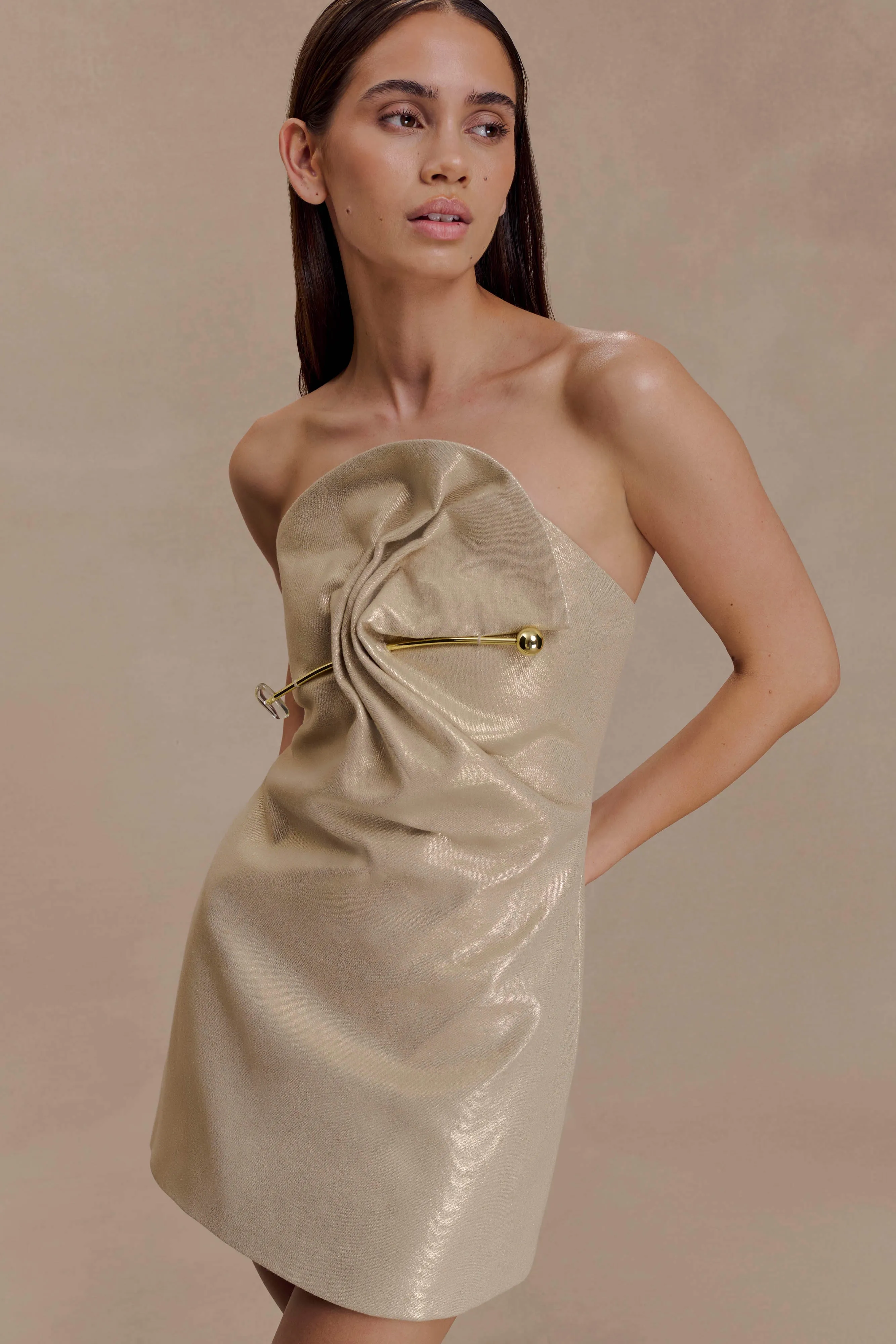 Annette Linen Mini Dress - Gold sold by Meshki product image thumbnail 4