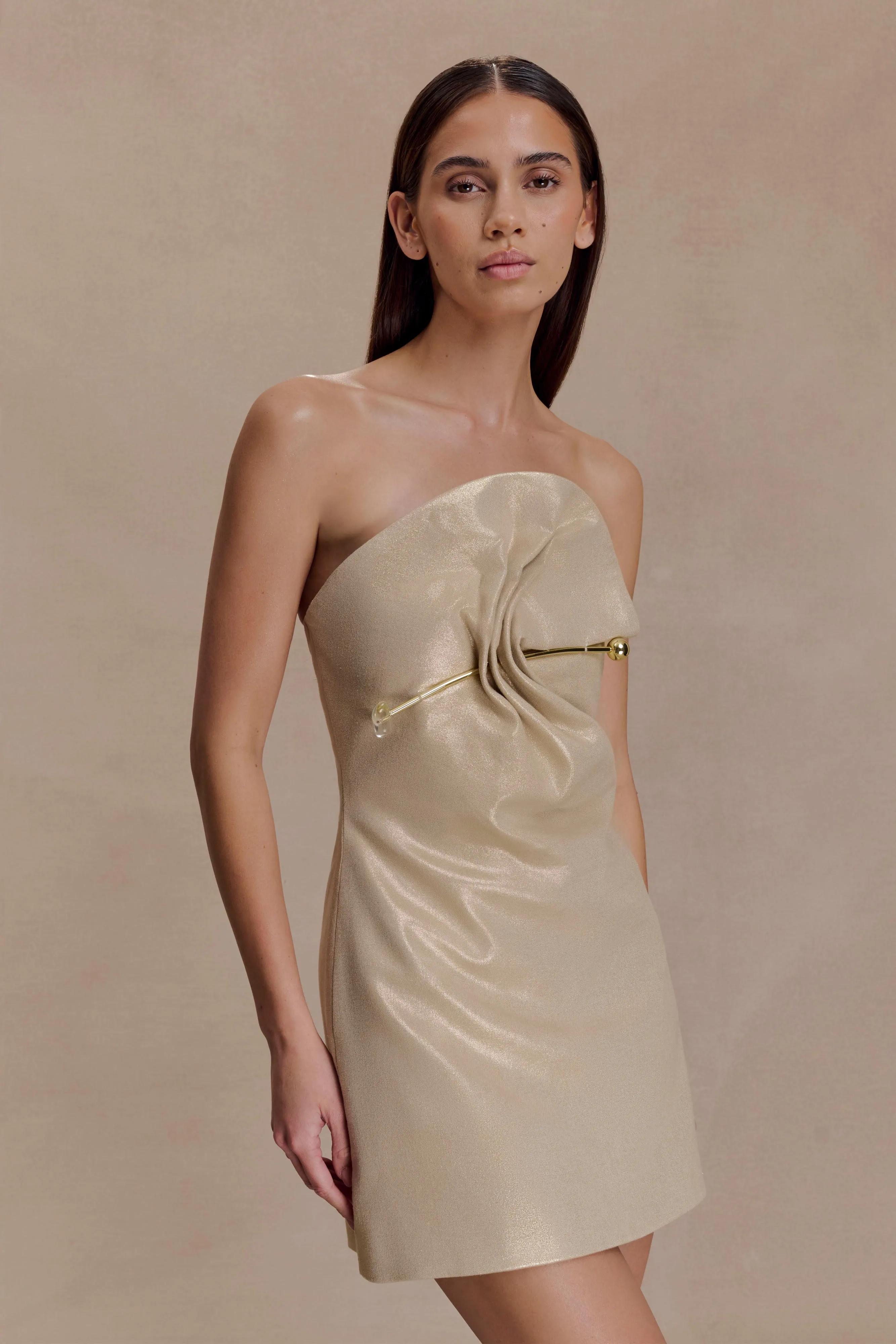 Annette Linen Mini Dress - Gold sold by Meshki product image thumbnail 3