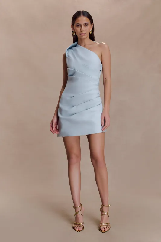Helena One Shoulder Linen Mini Dress - Powder Blue sold by Meshki