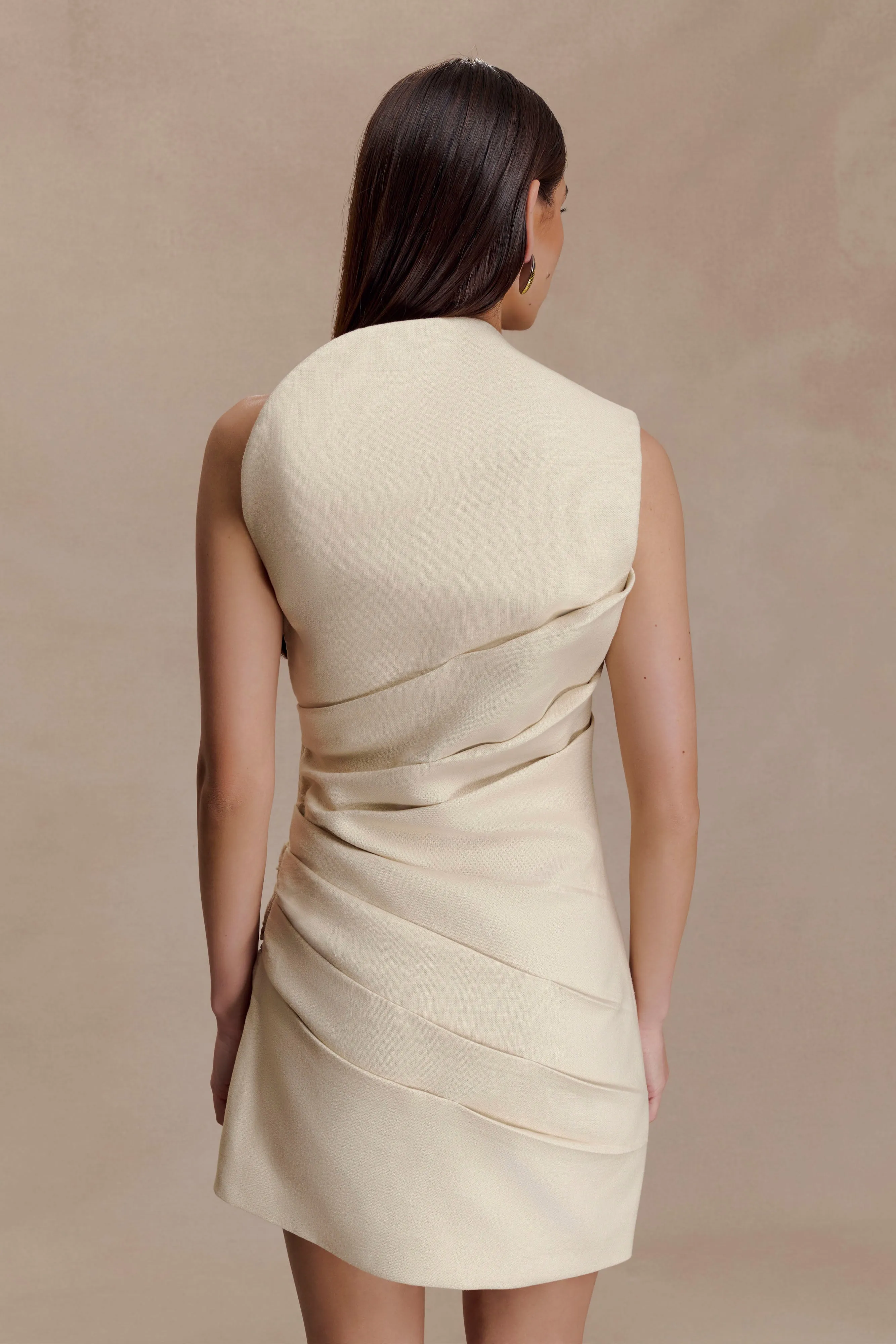 Helena One Shoulder Linen Mini Dress - Natural Beige sold by Meshki product image thumbnail 5