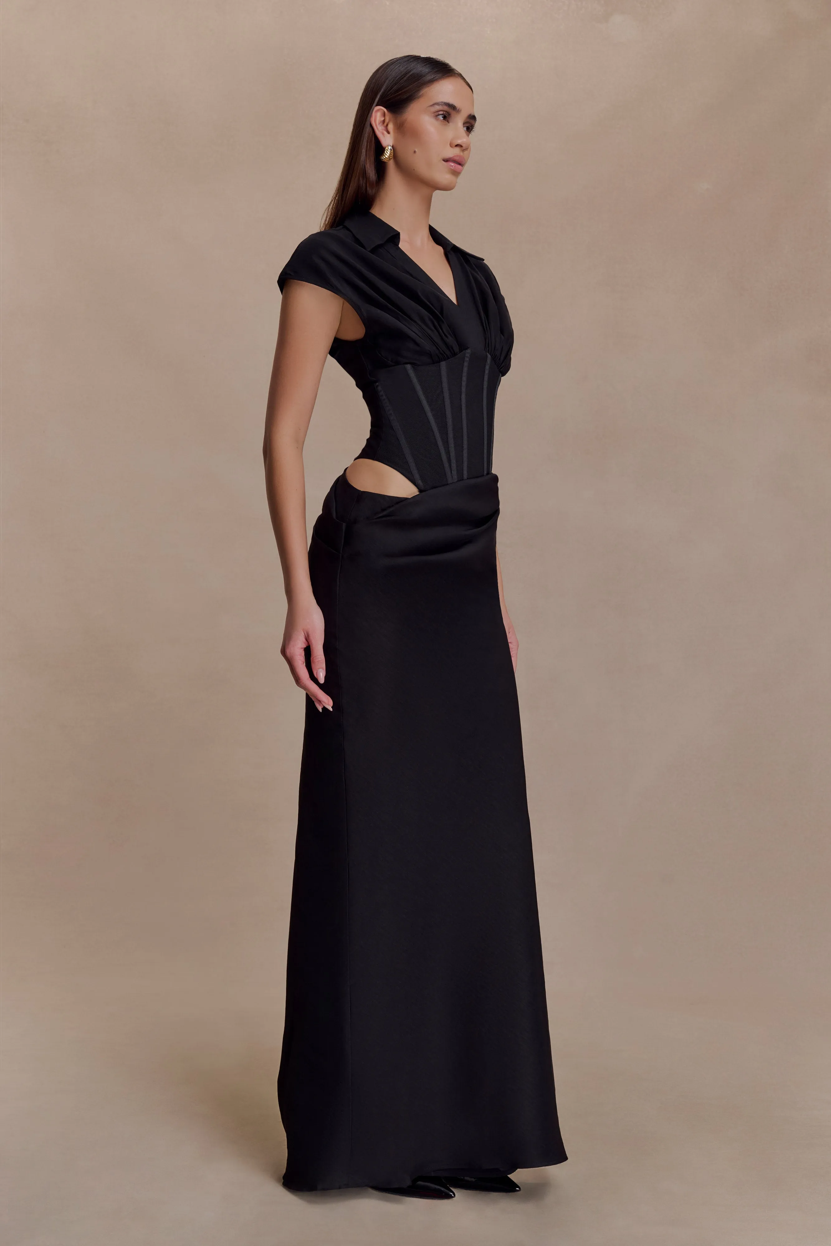 Saphira Shirt Corset Maxi Dress - Black sold by Meshki product image thumbnail 4