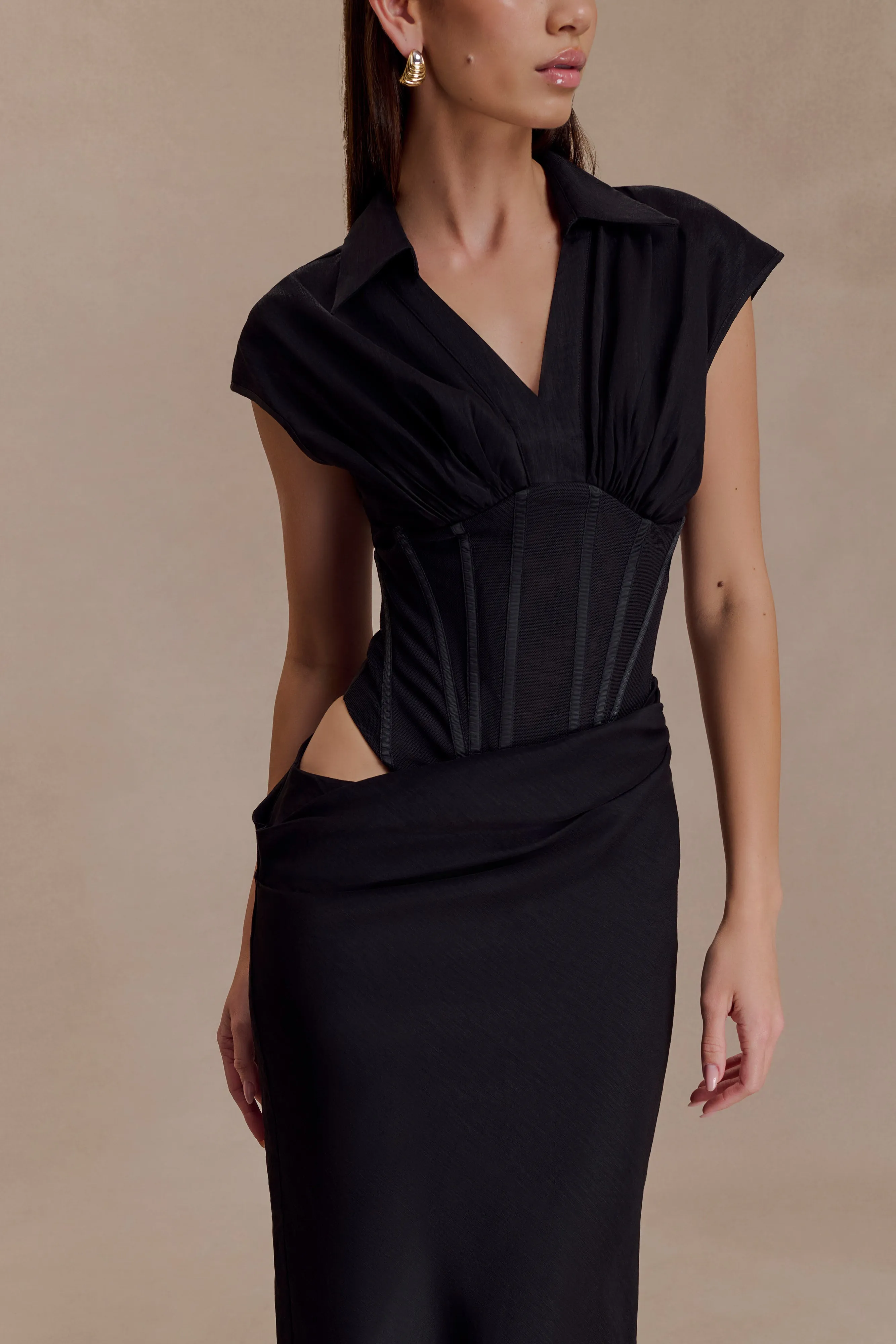 Saphira Shirt Corset Maxi Dress - Black sold by Meshki product image thumbnail 3