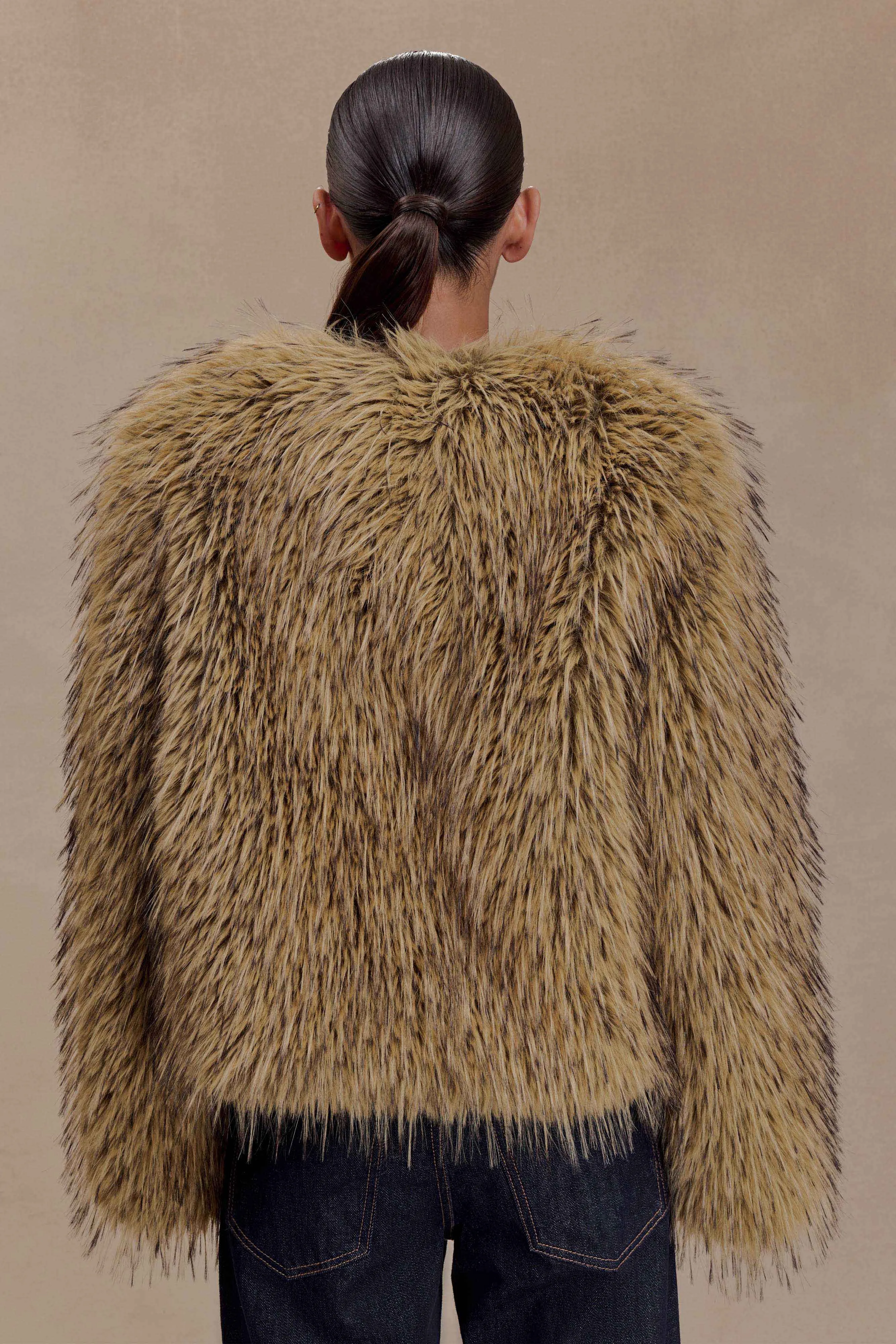 Ottie Mongolian Faux Fur Cropped Jacket - Brown Multi sold by Meshki product image thumbnail 3