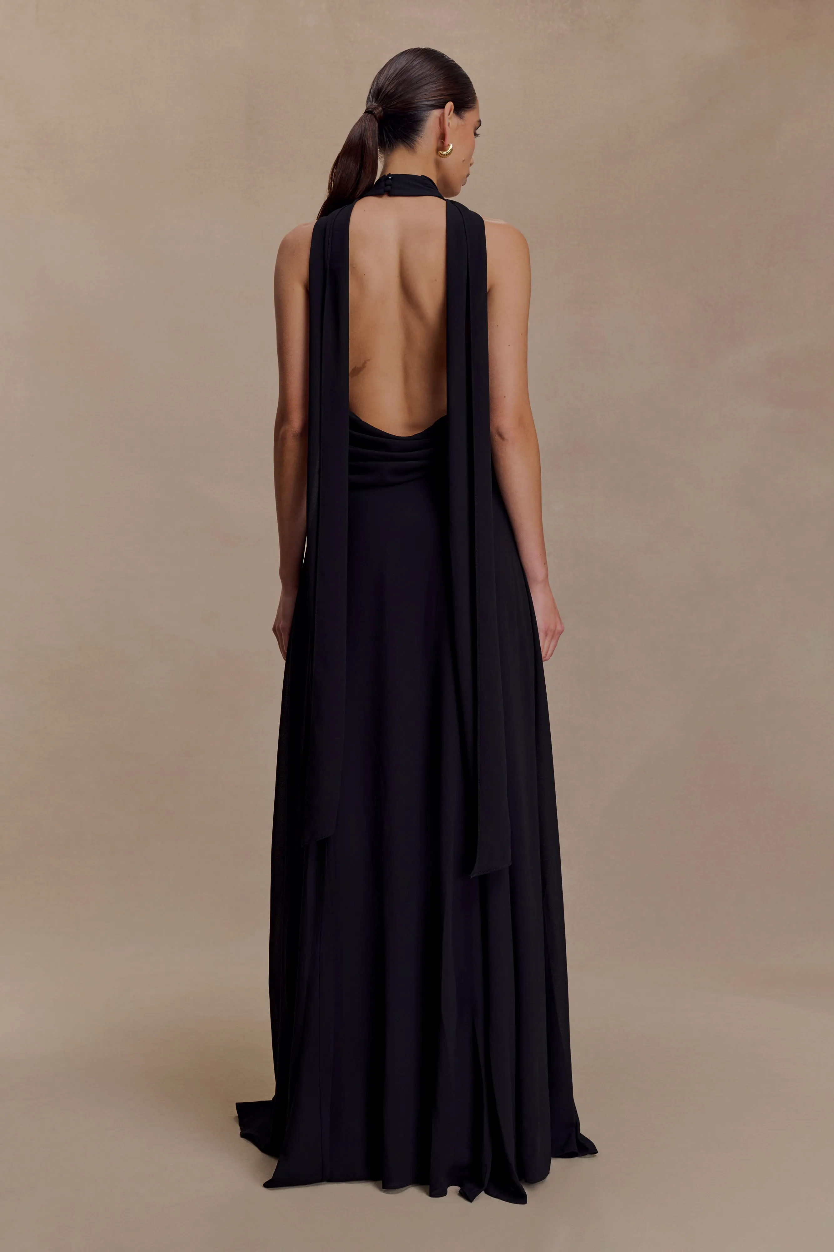 Santal Floral Chiffon Halter Maxi Dress - Black sold by Meshki product image thumbnail 2