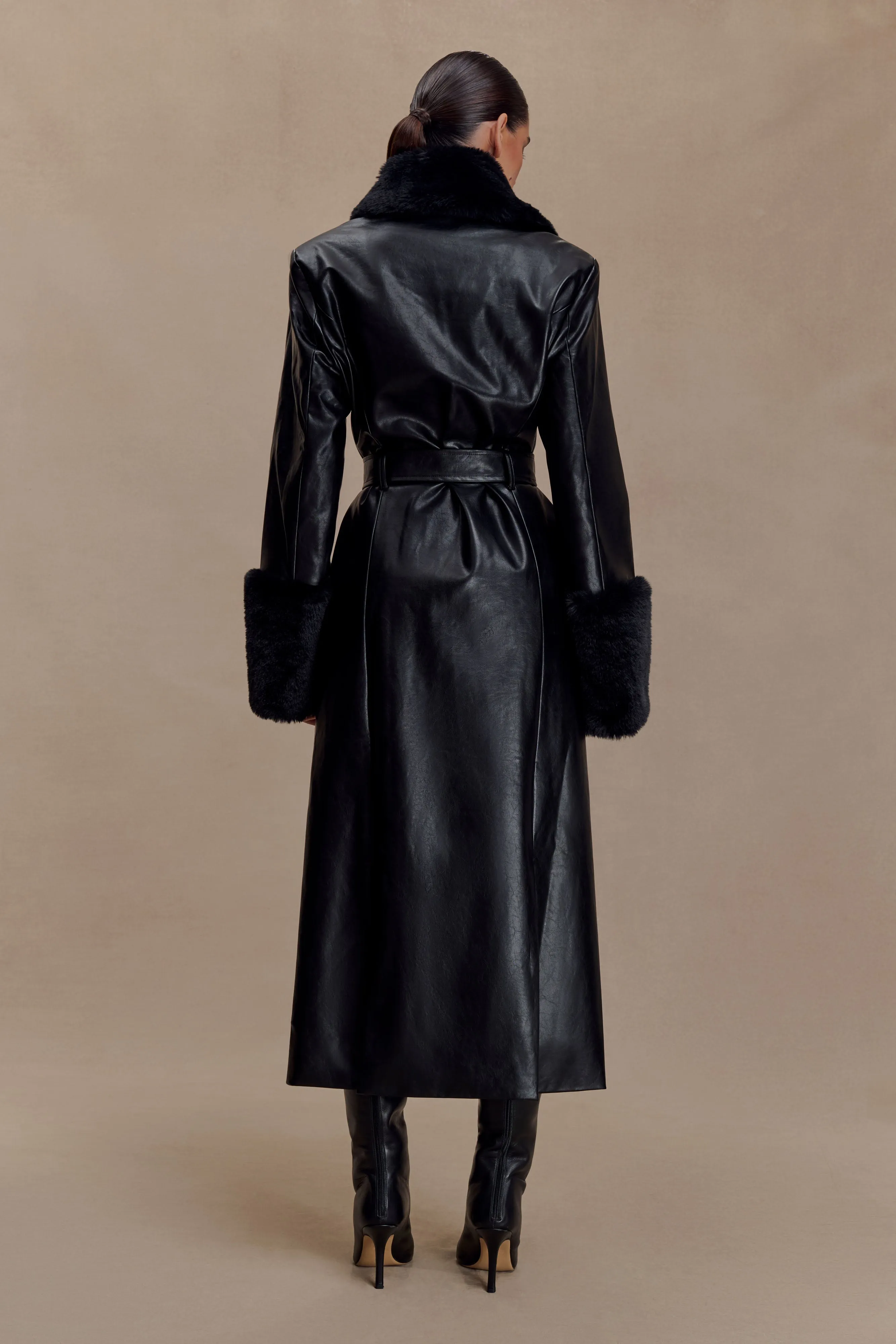 Bec Faux Leather Trench Coat With Faux Fur - Black sold by Meshki product image thumbnail 2