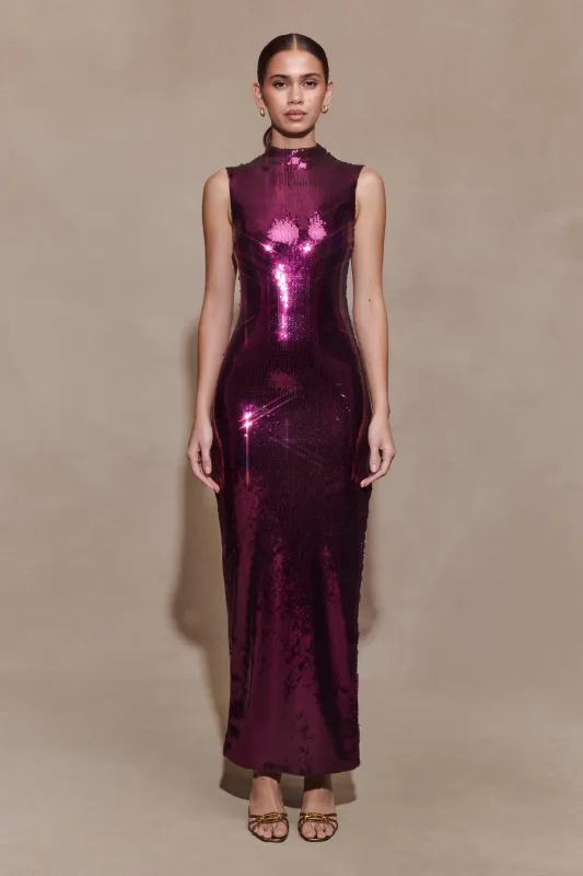 Veronica Sequin Midi Dress - Plum sold by Meshki