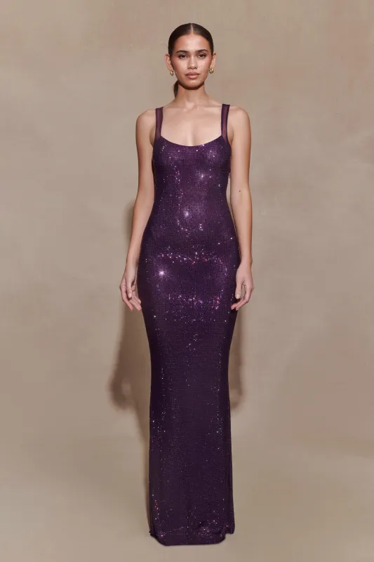 Jasmyn Hot Fix Maxi Dress With Mesh Back - Purple sold by Meshki