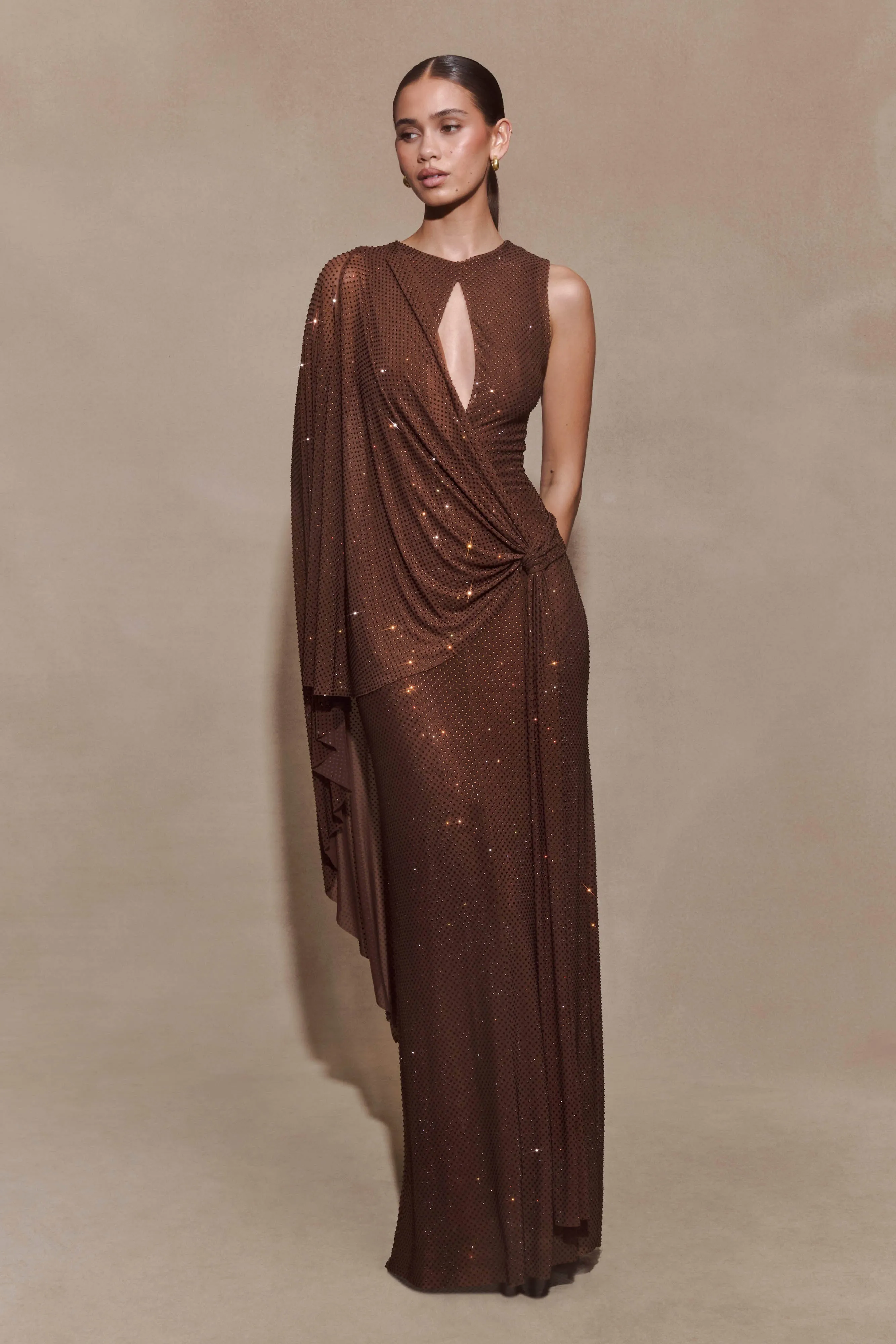Bakari Diamante Cape Maxi Dress - Chocolate sold by Meshki product image thumbnail 5