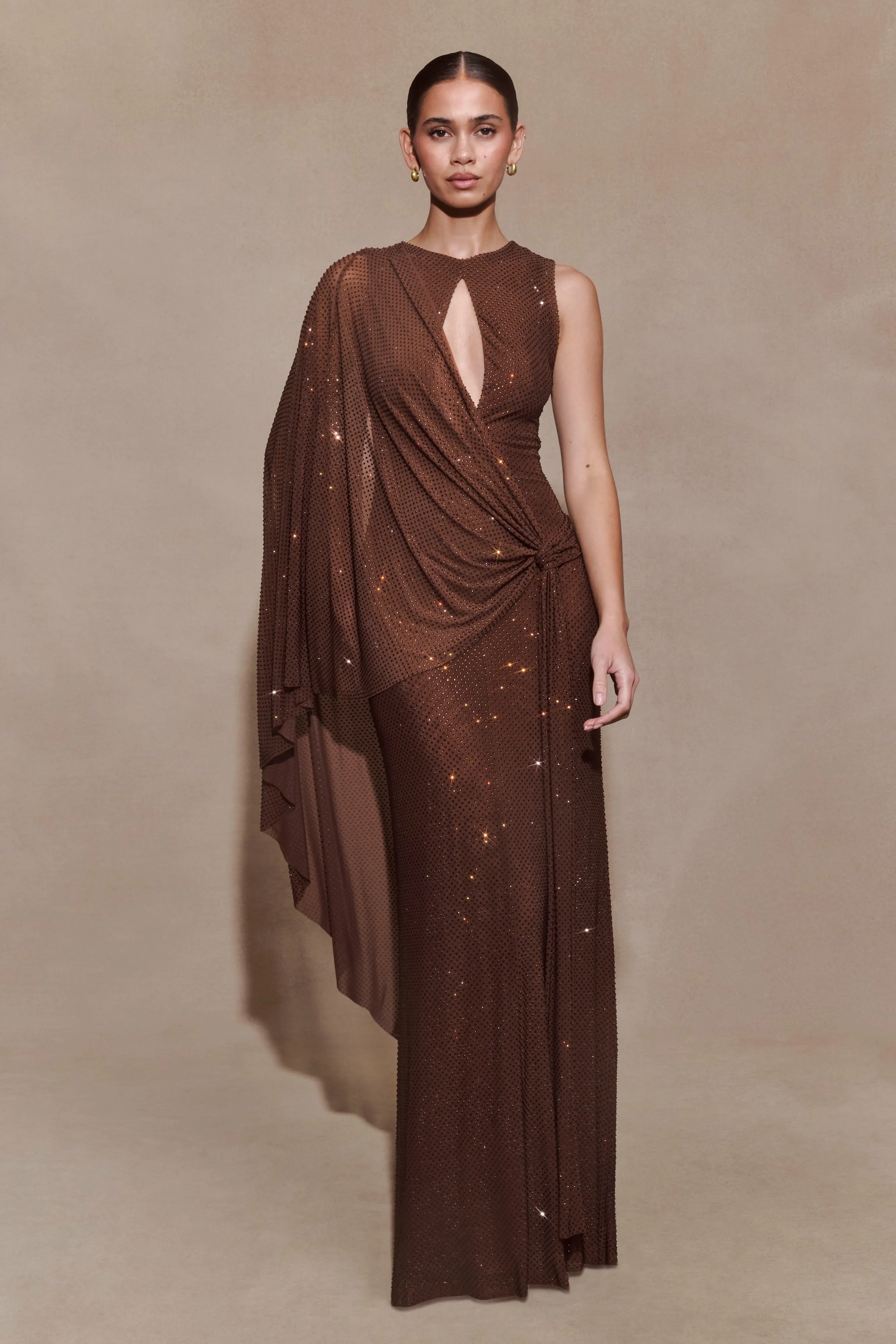 Bakari Diamante Cape Maxi Dress - Chocolate sold by Meshki product image thumbnail 3