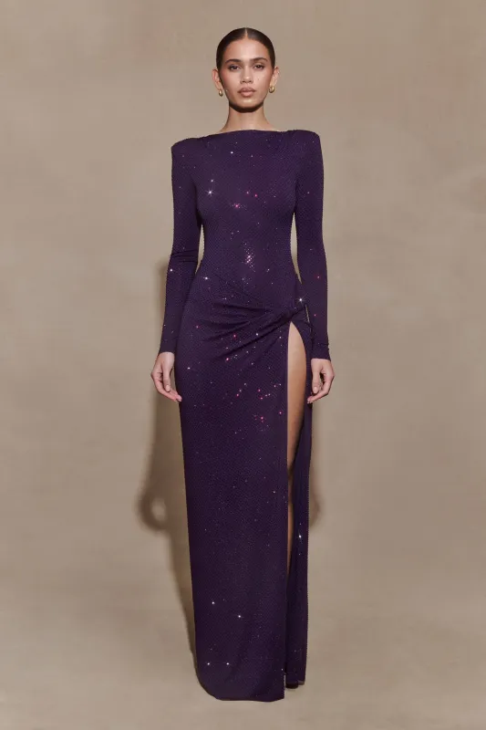 Deanna Long Sleeve Diamante Maxi Dress - Purple sold by Meshki