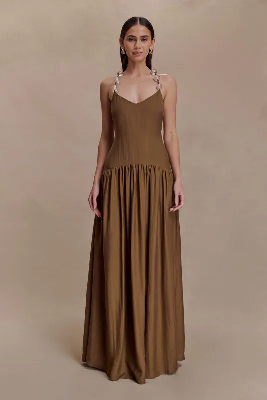 Darling Linen Maxi Dress - Chocolate sold by Meshki
