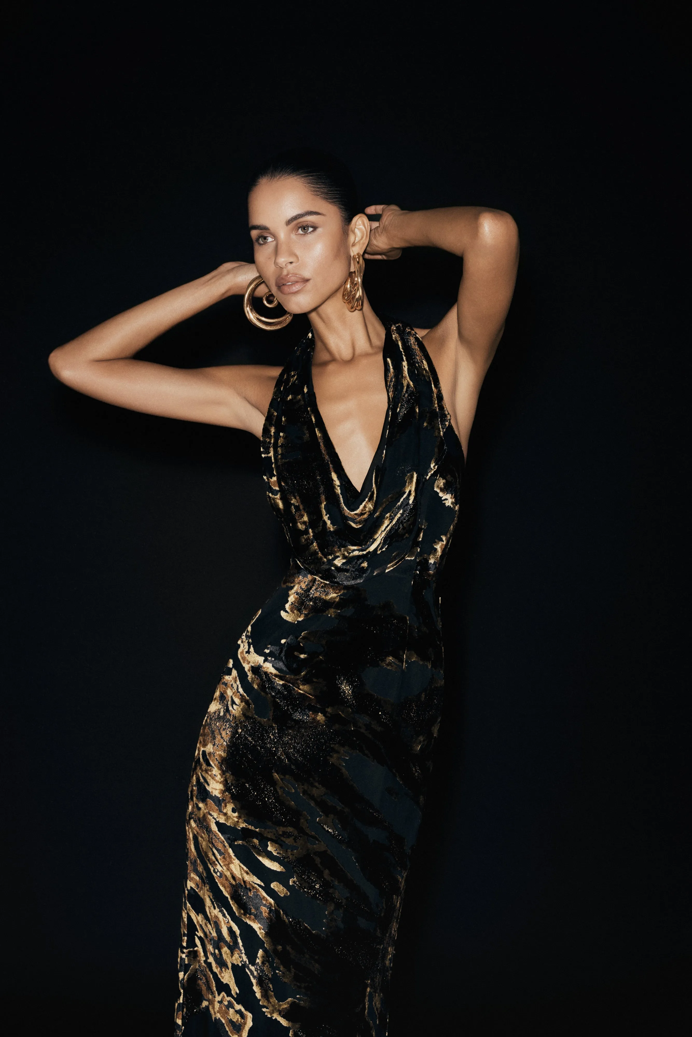 Talila Cowl Front Maxi Dress - Velvet Burnout sold by Meshki