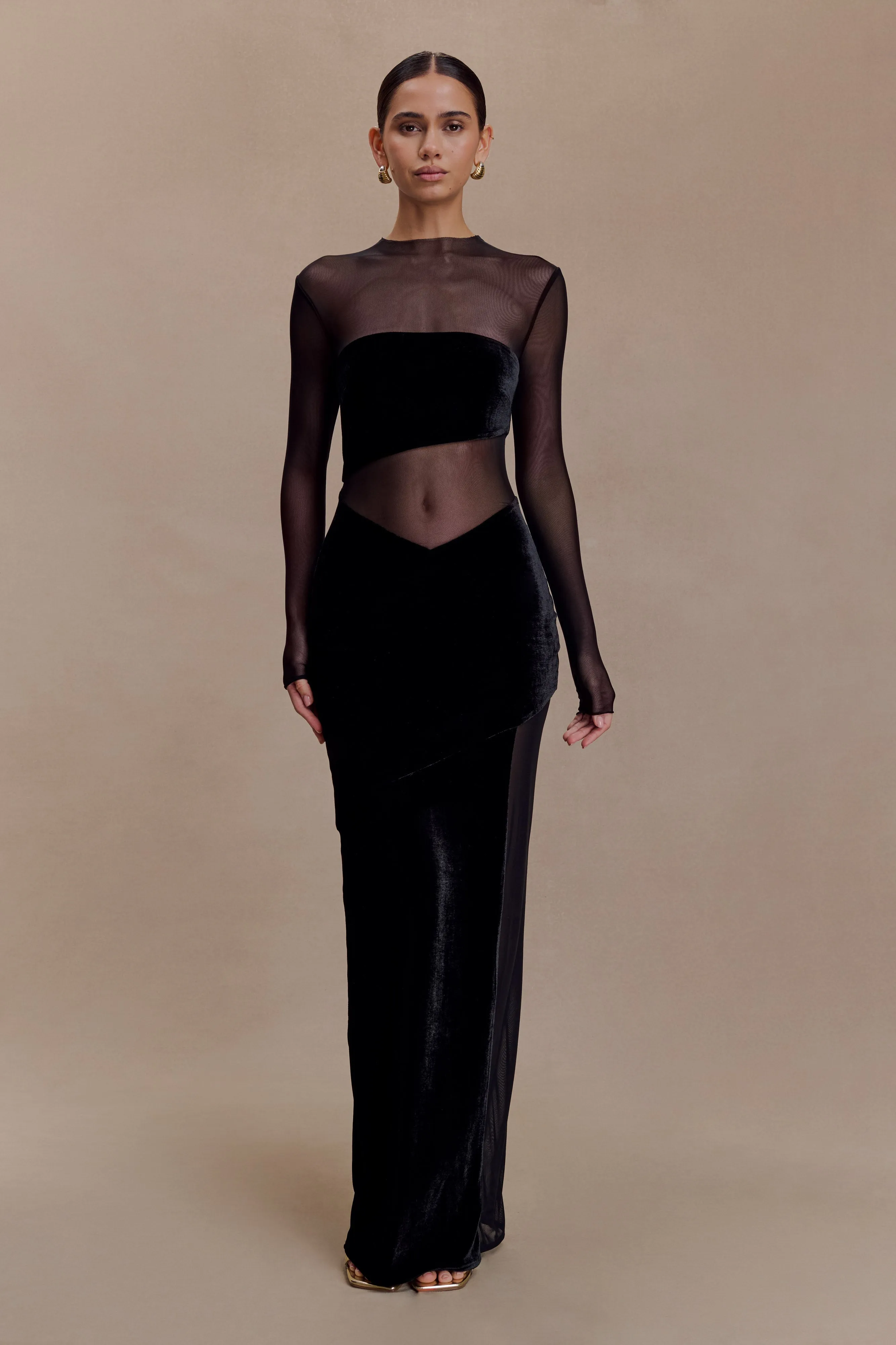 Davina Velvet And Mesh Maxi Dress - Black sold by Meshki product image thumbnail 4