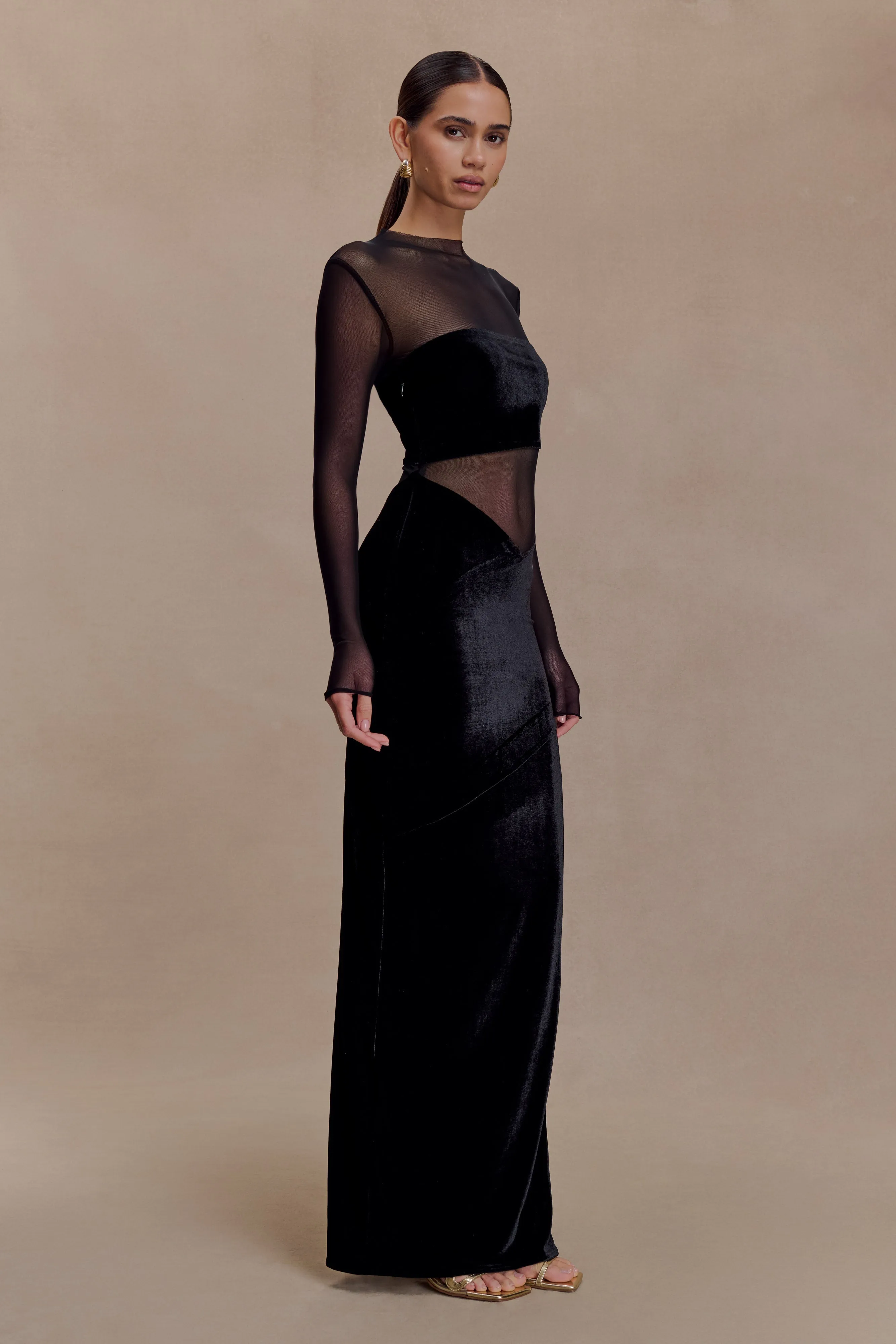 Davina Velvet And Mesh Maxi Dress - Black sold by Meshki product image thumbnail 5