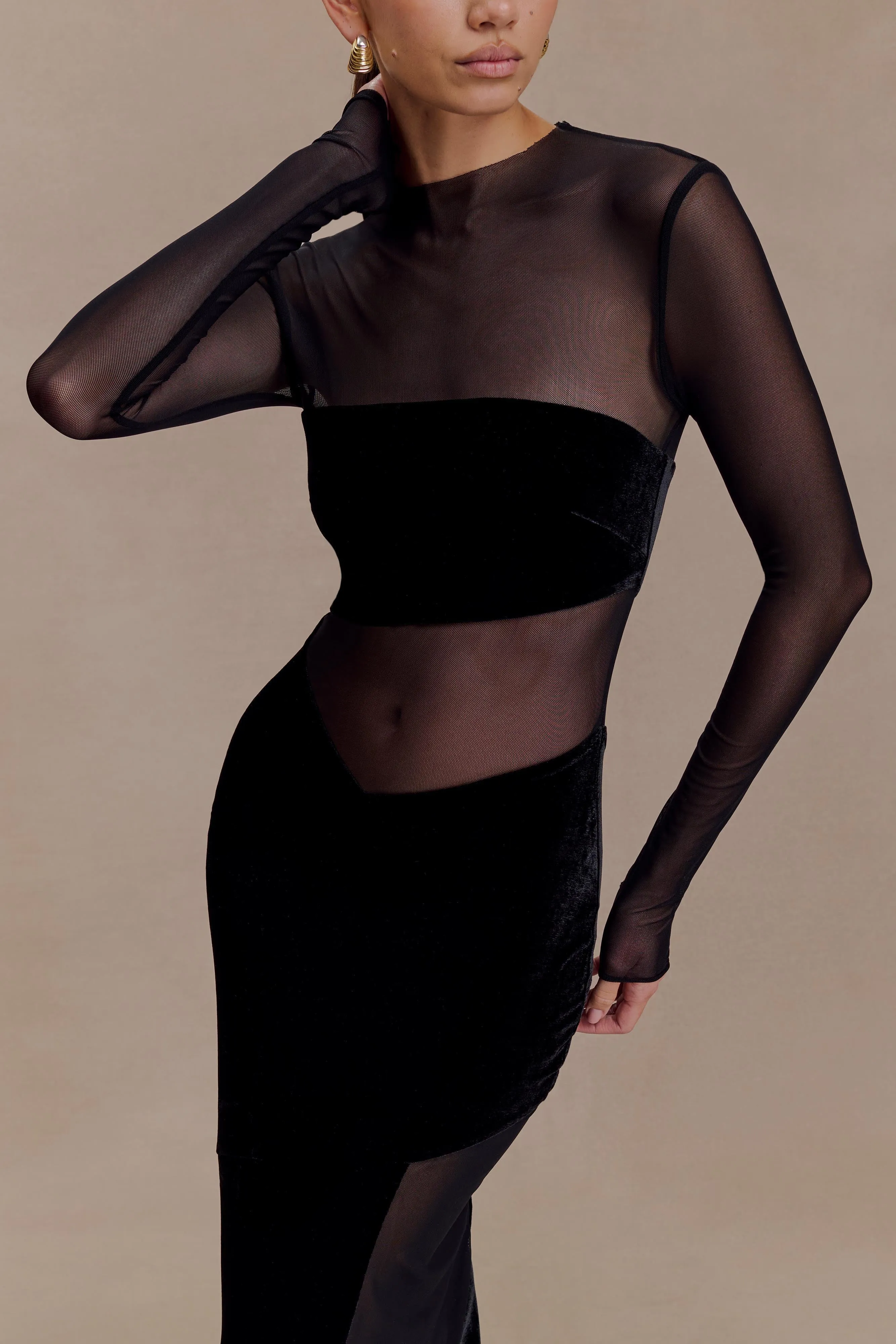 Davina Velvet And Mesh Maxi Dress - Black sold by Meshki product image thumbnail 3