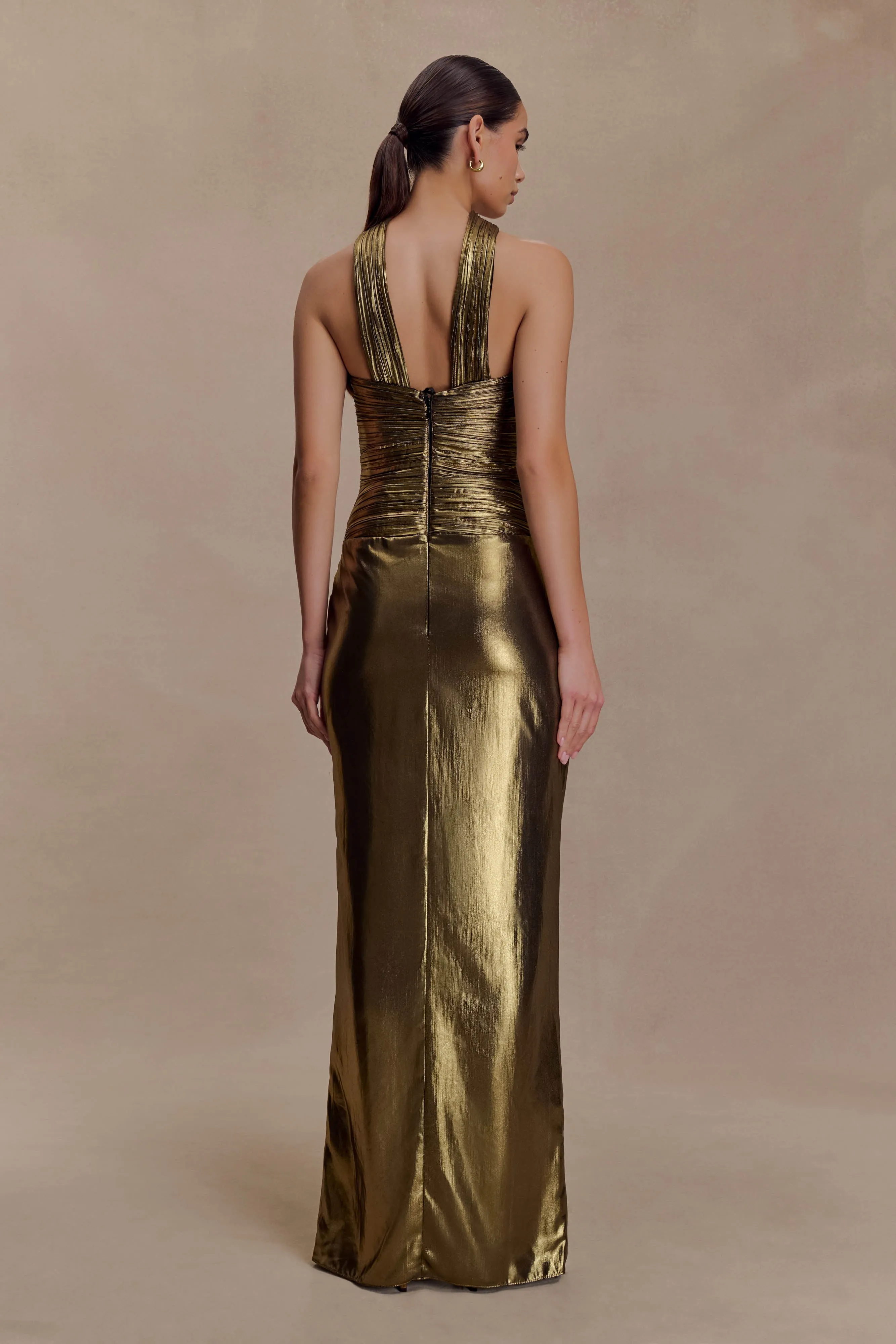 Clemence Plisse Maxi Dress - Gold sold by Meshki product image thumbnail 4