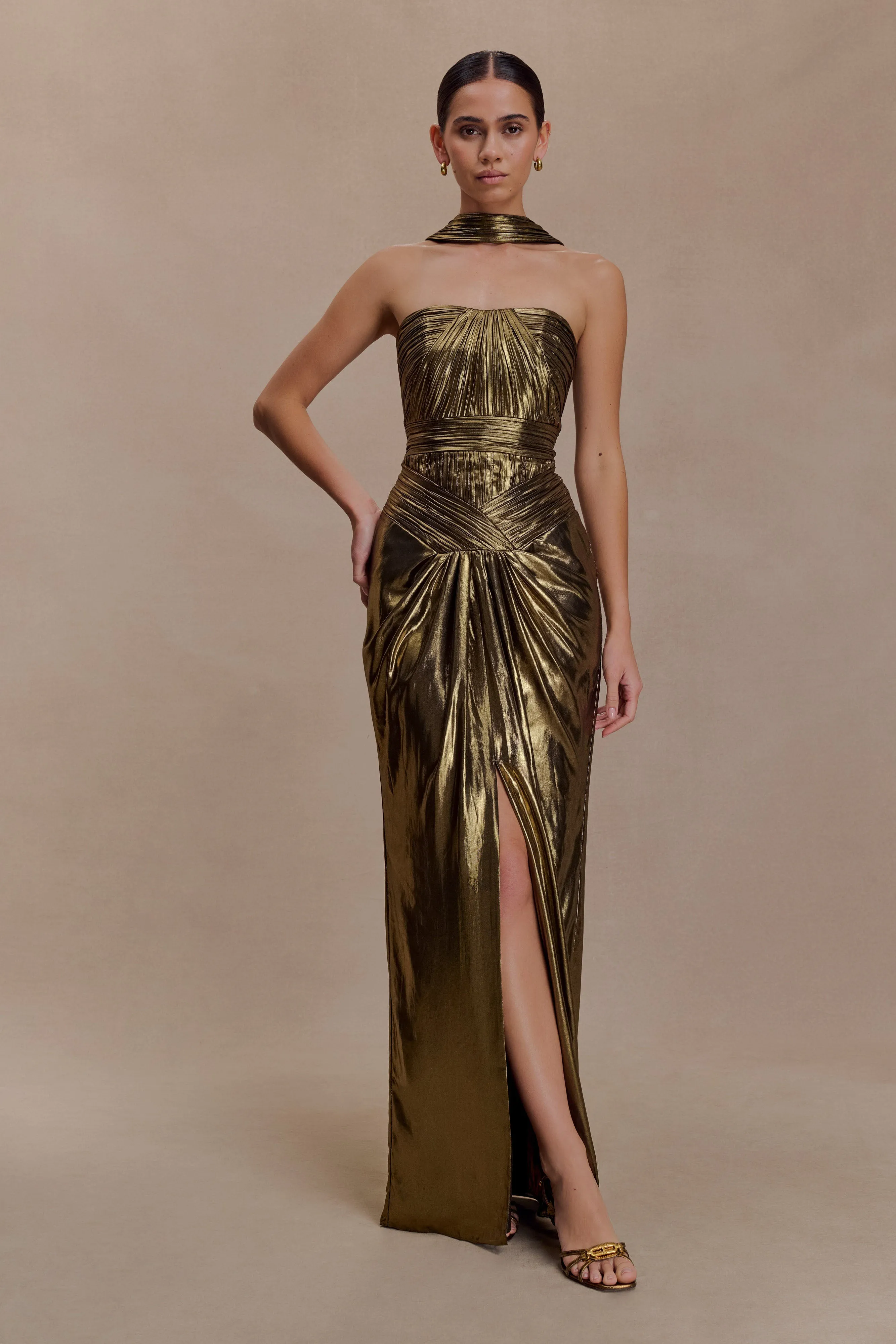 Clemence Plisse Maxi Dress - Gold sold by Meshki product image thumbnail 5