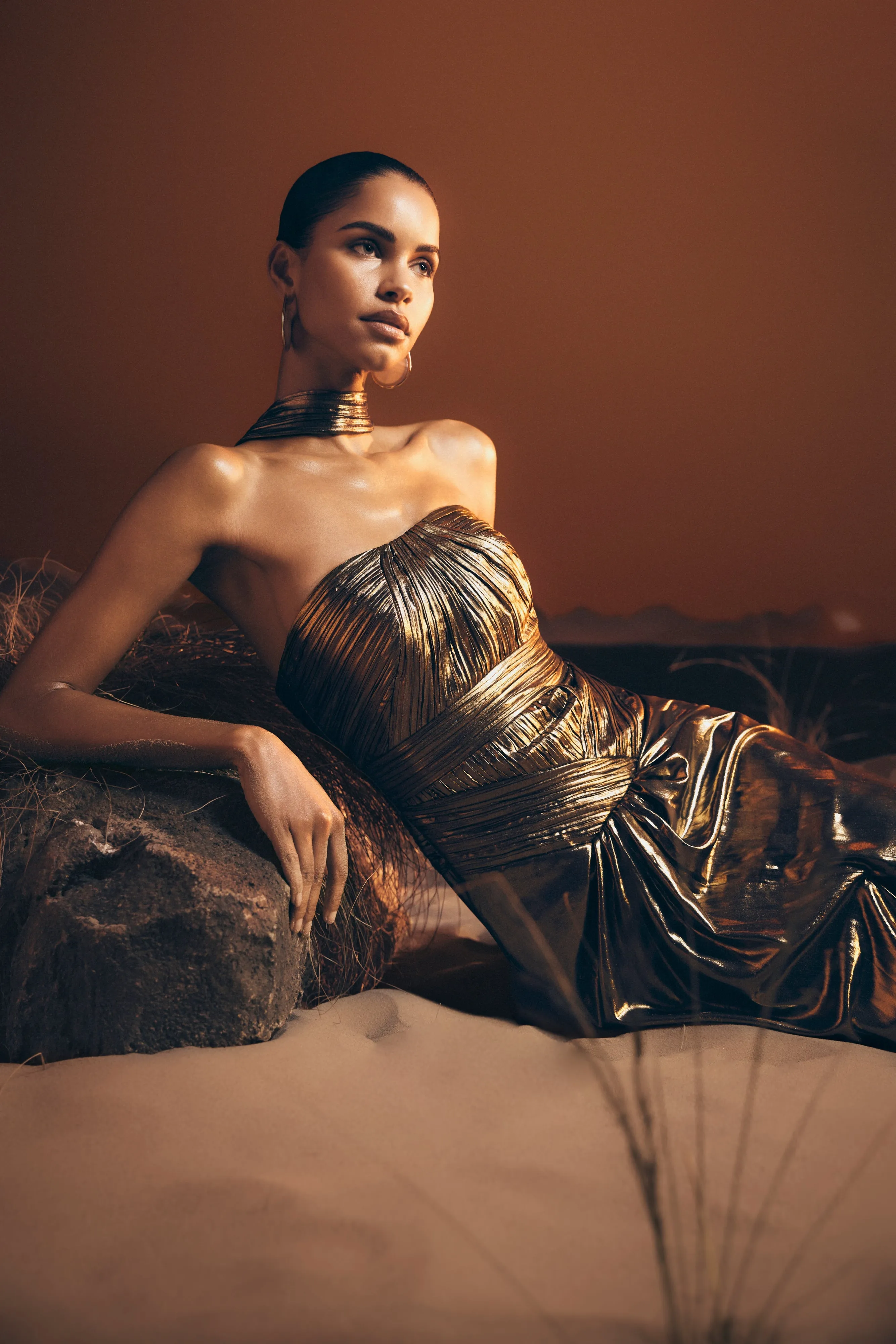 Clemence Plisse Maxi Dress - Gold sold by Meshki product image thumbnail 2