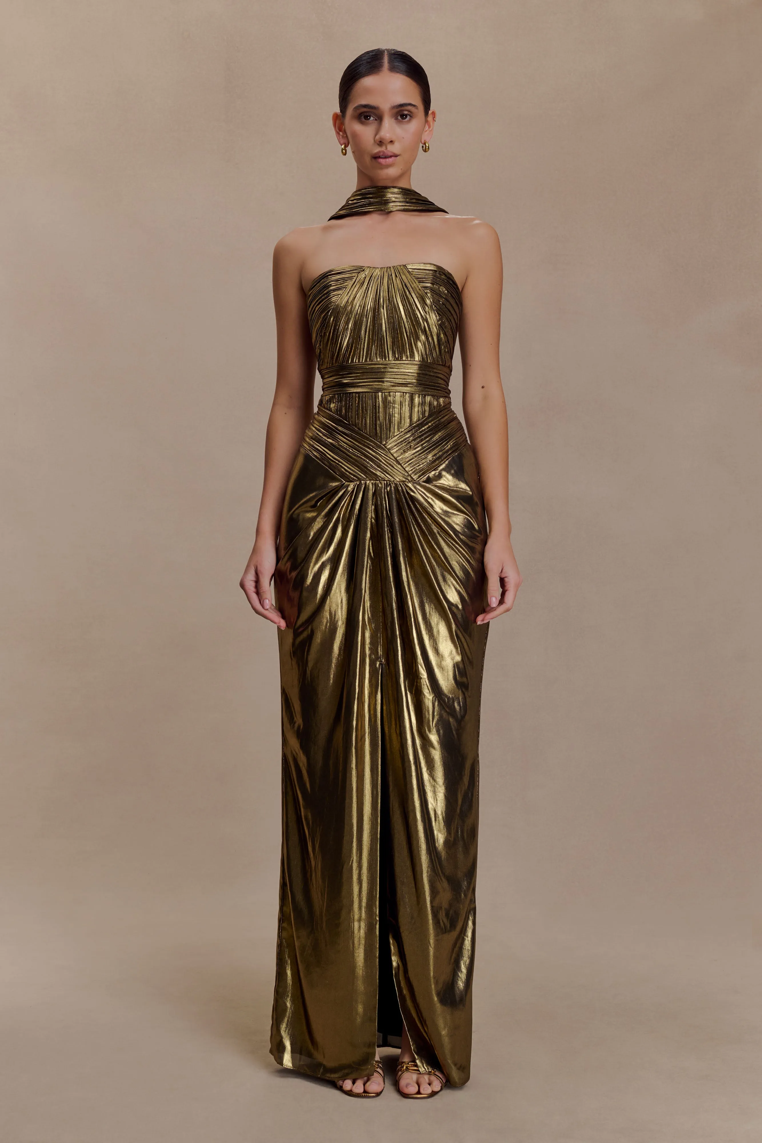 Clemence Plisse Maxi Dress - Gold sold by Meshki product image thumbnail 3