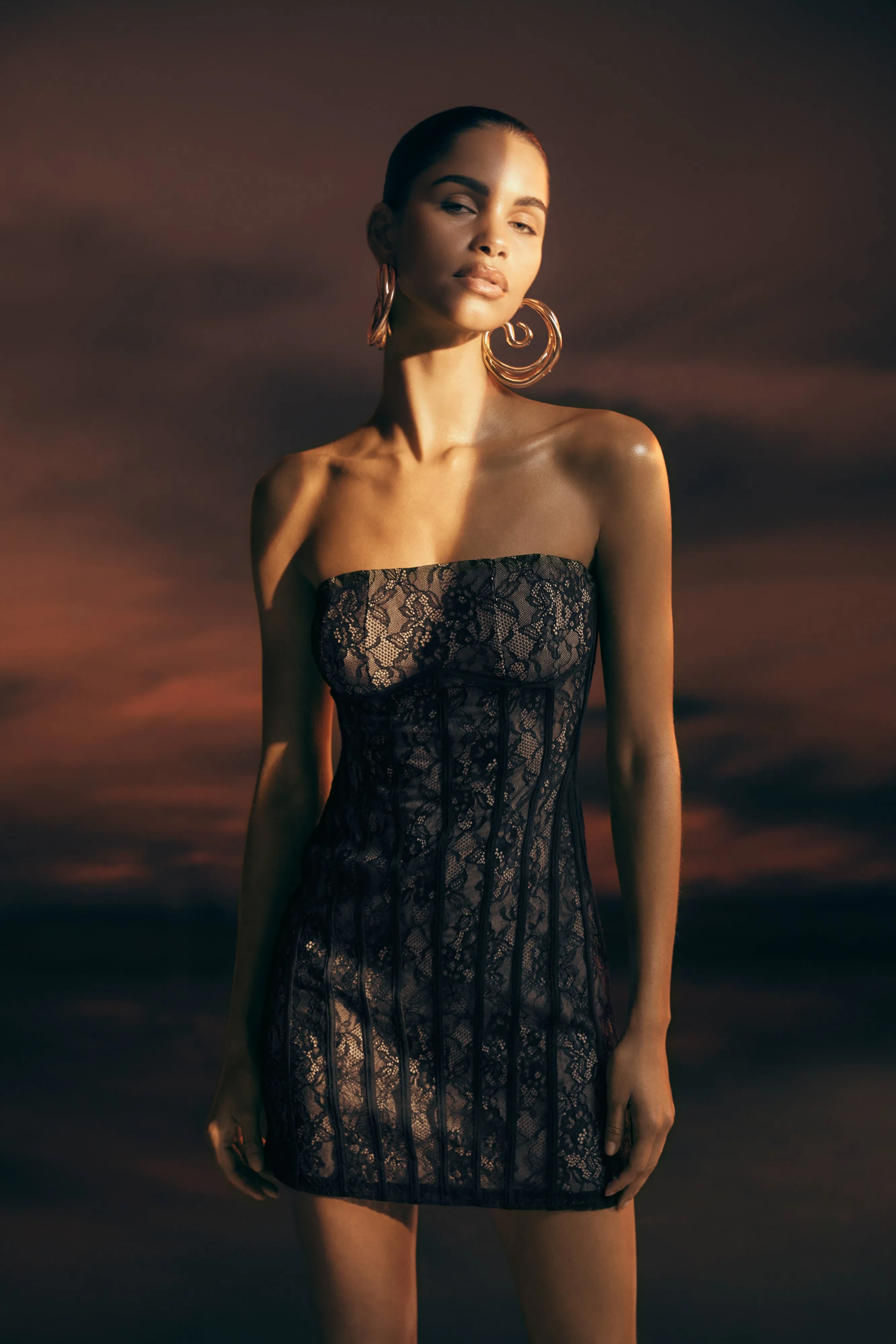 Jeannette Panelled Lace Mini Dress - Black sold by Meshki