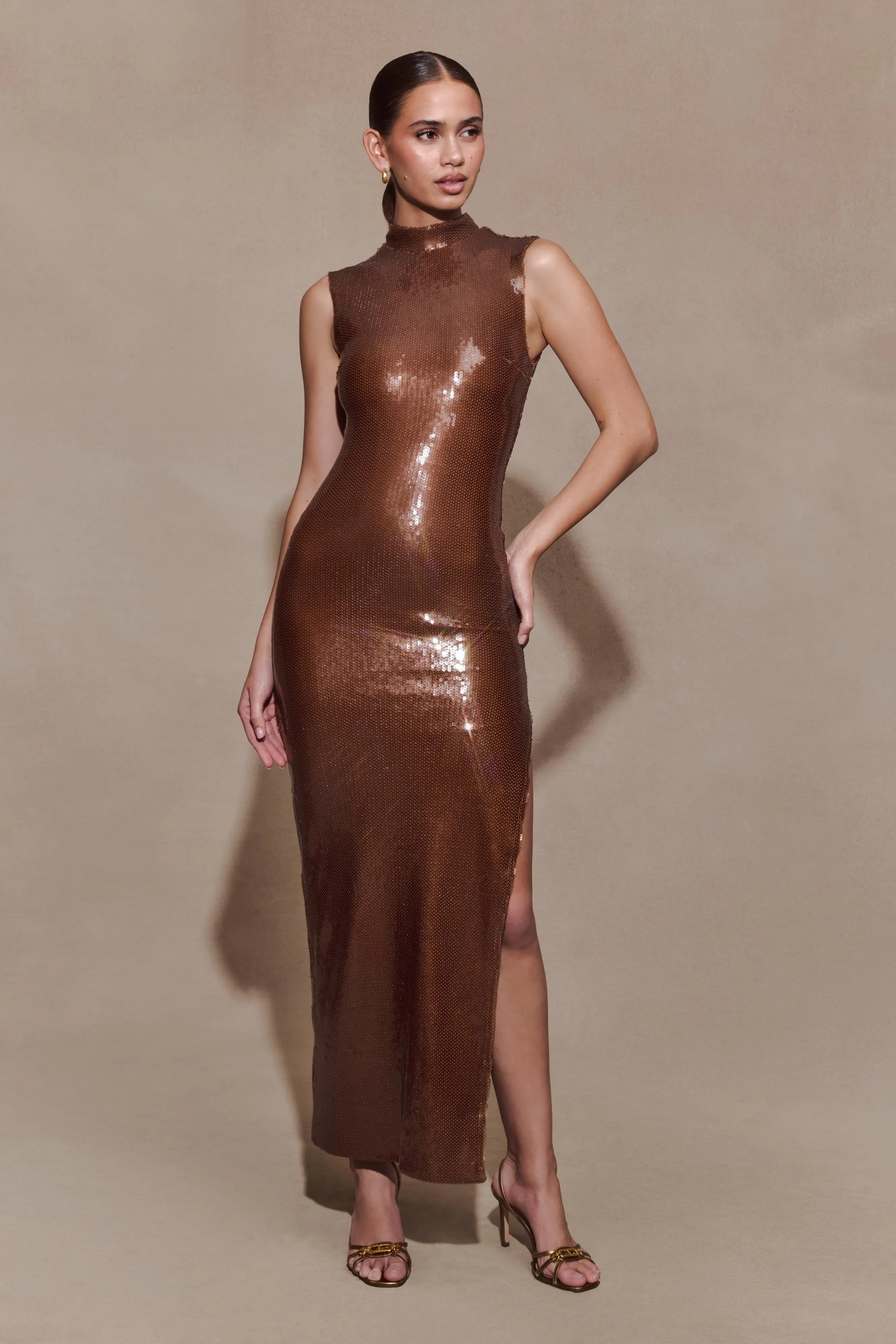 Veronica Sequin Midi Dress - Chocolate sold by Meshki product image thumbnail 5