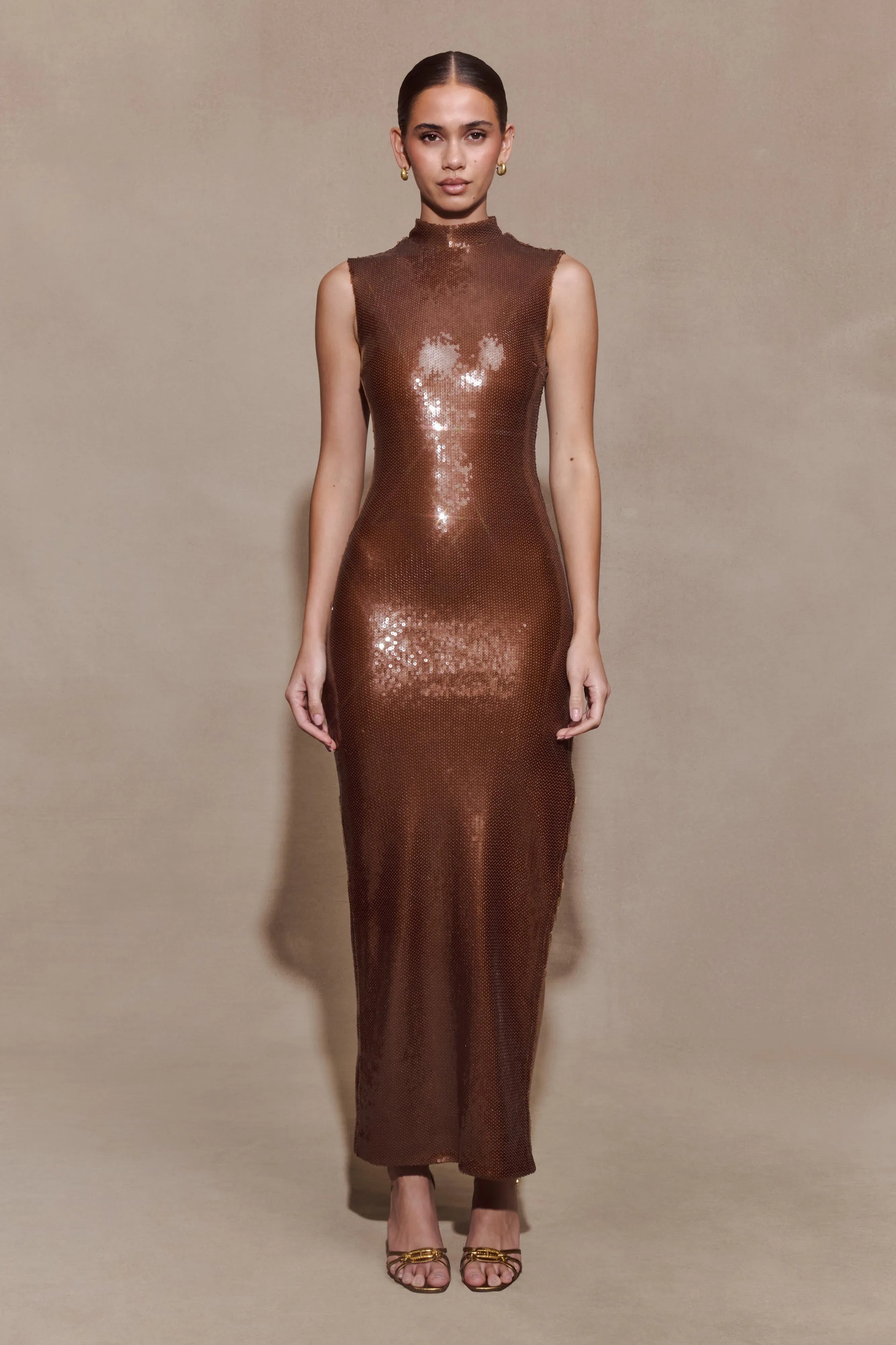 Veronica Sequin Midi Dress - Chocolate sold by Meshki product image thumbnail 2