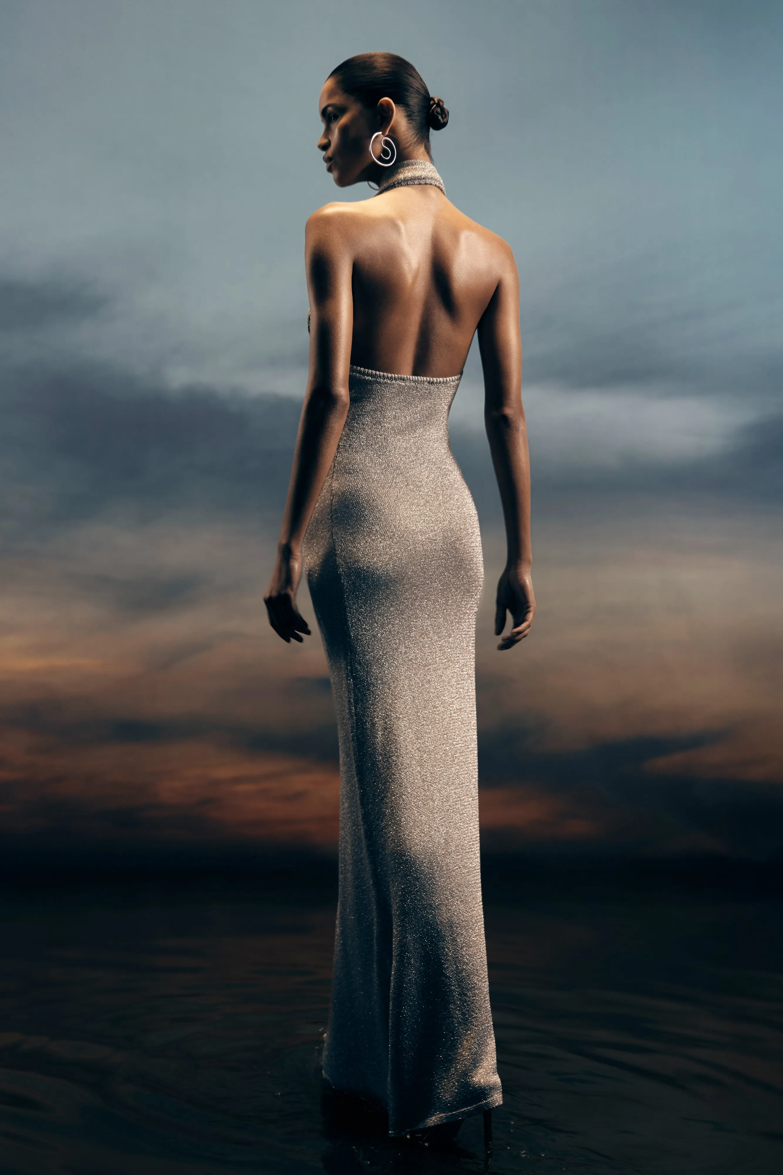 Elma Lurex Knit Halter Maxi Dress - Silver sold by Meshki product image thumbnail 2