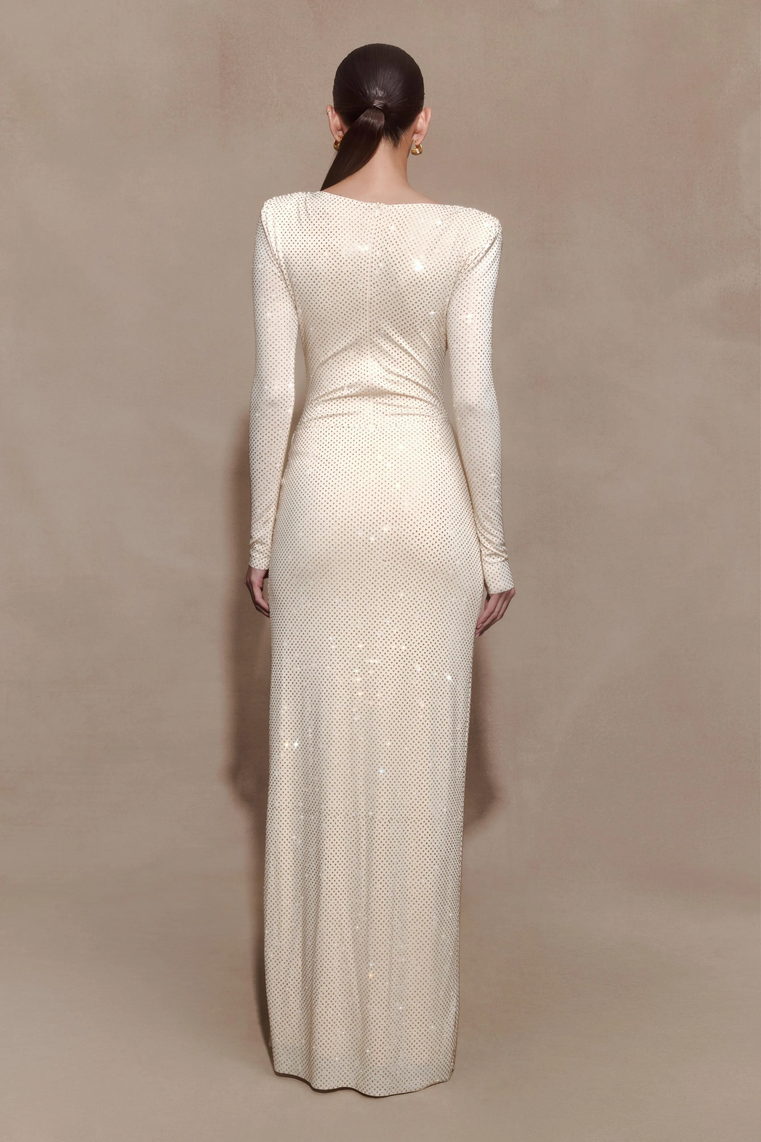 Deanna Long Sleeve Diamante Maxi Dress - Gold sold by Meshki product image thumbnail 3