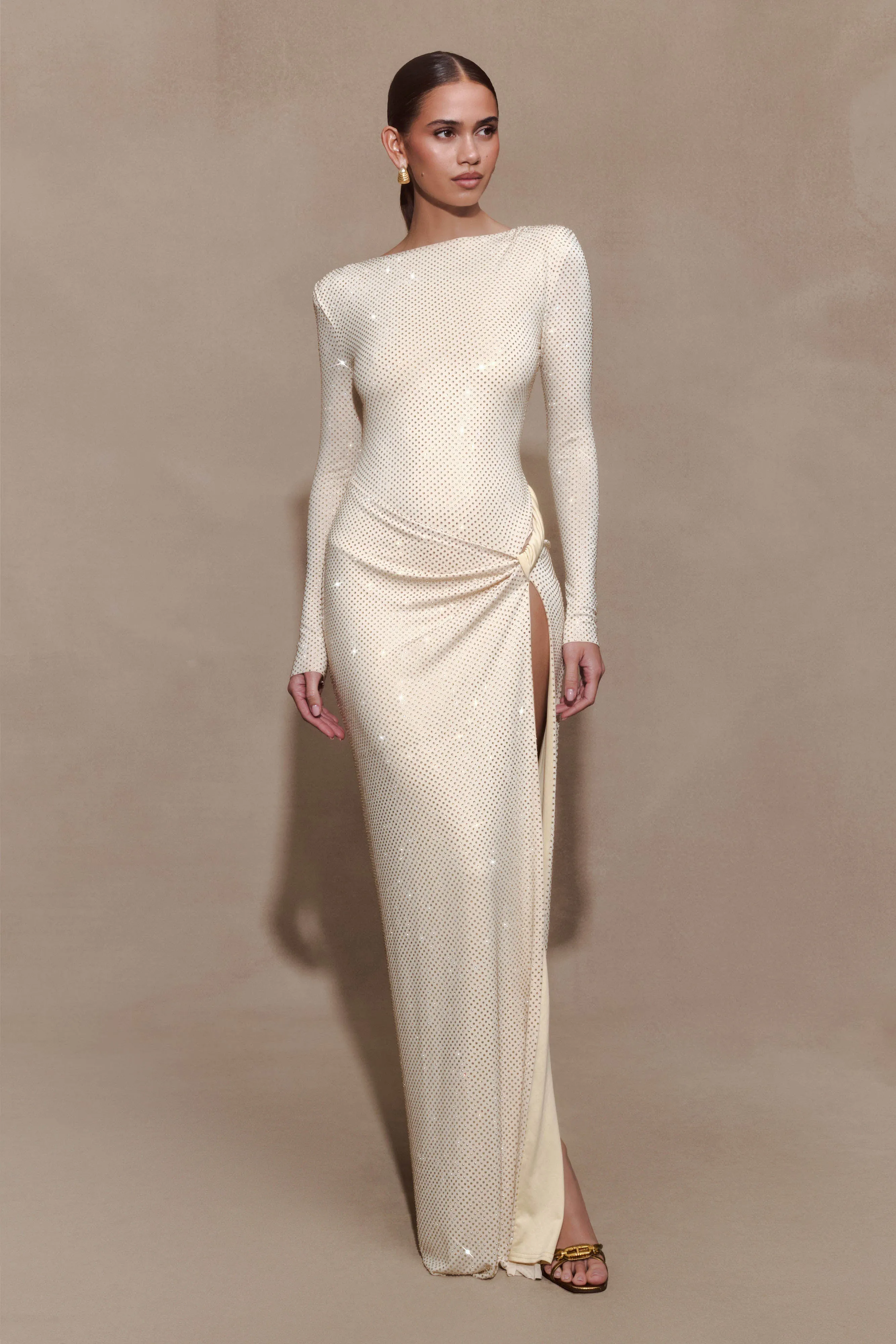 Deanna Long Sleeve Diamante Maxi Dress - Gold sold by Meshki product image thumbnail 5