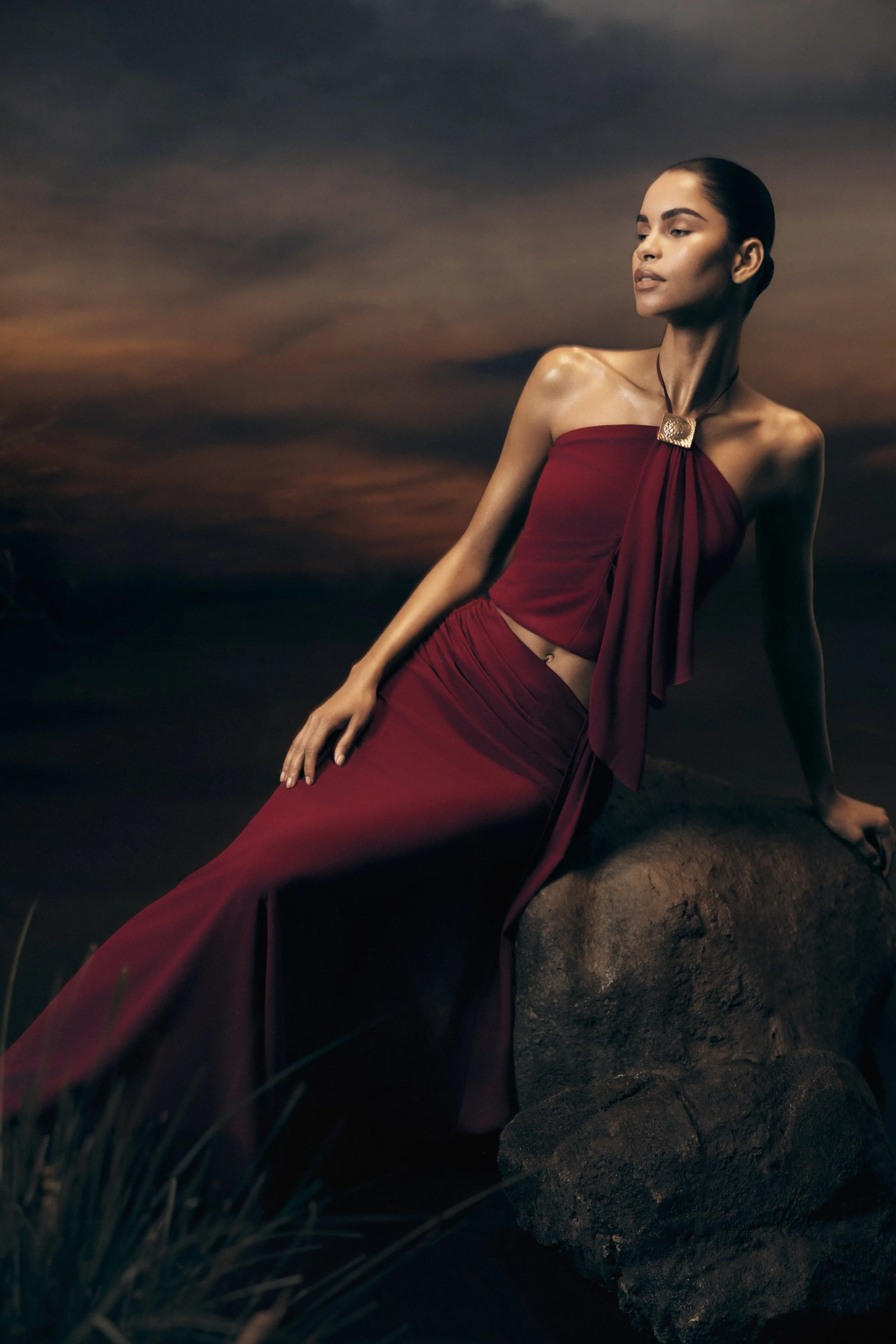 Celina Chiffon Overlay Maxi Skirt - Cherry Red sold by Meshki