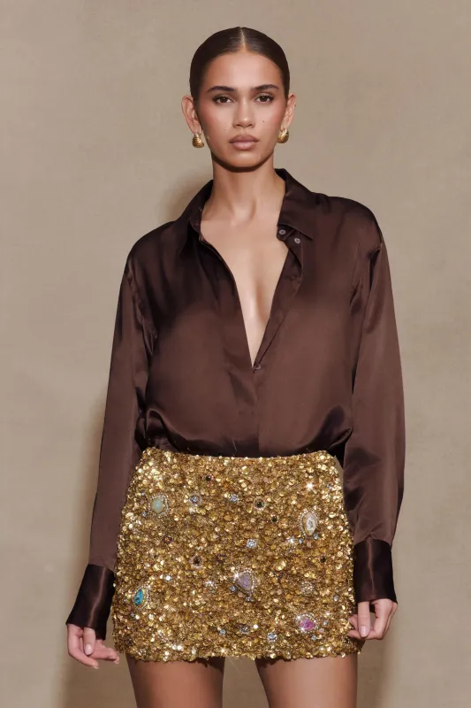 Porter Hand Beaded Mini Skirt - Gold sold by Meshki