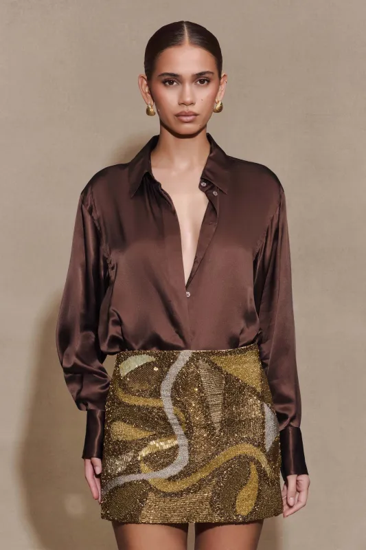 Asher Hand Beaded Abstract Mini Skirt - Gold sold by Meshki