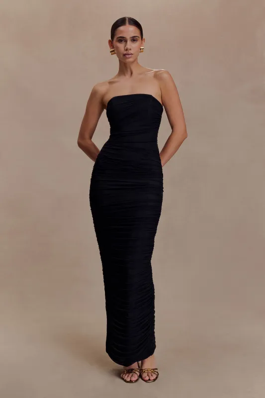 Jianna Strapless Mesh Maxi Dress - Black sold by Meshki