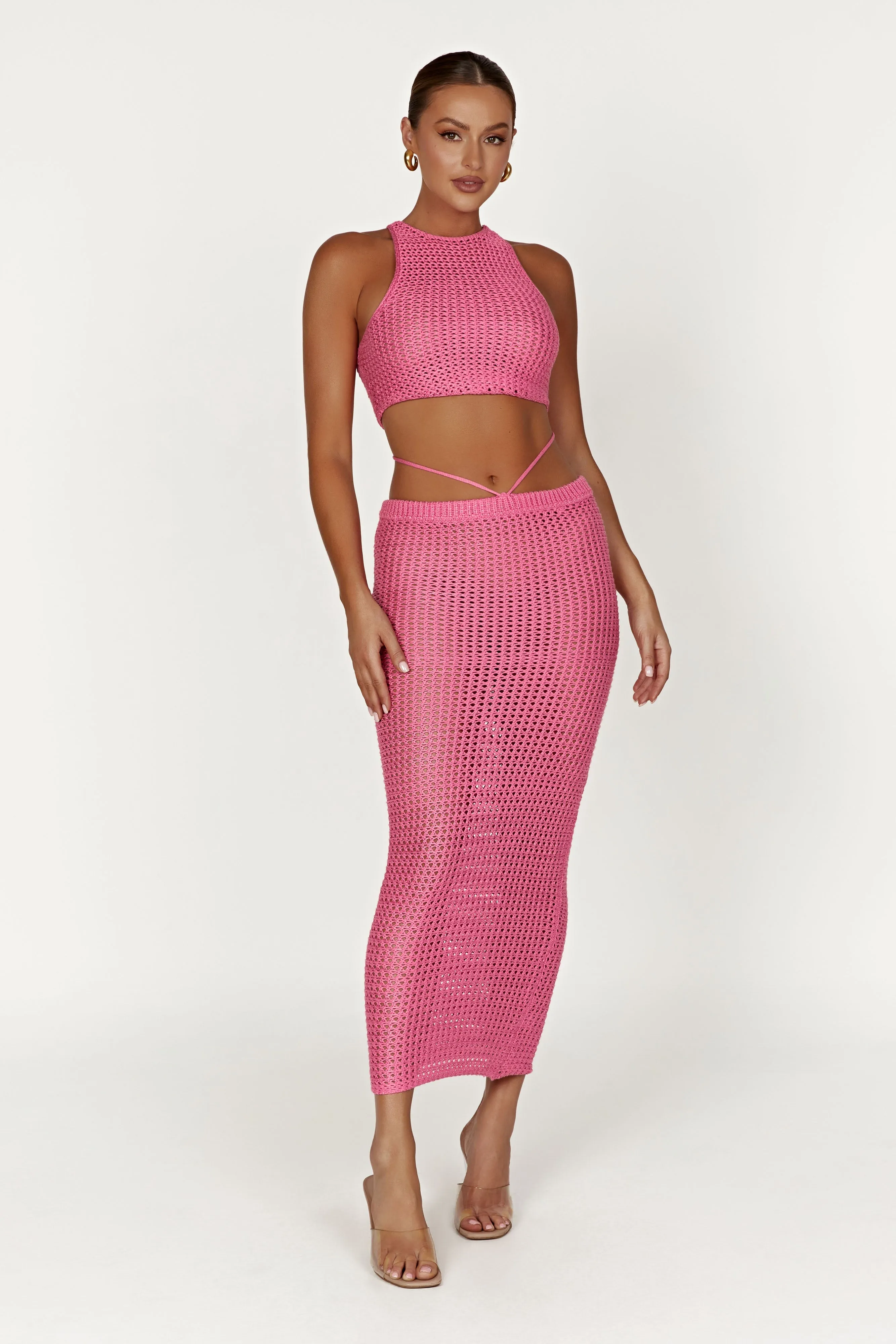 Raquel Crochet Lace Up Back Top - Bubblegum Pink sold by Meshki product image thumbnail 3