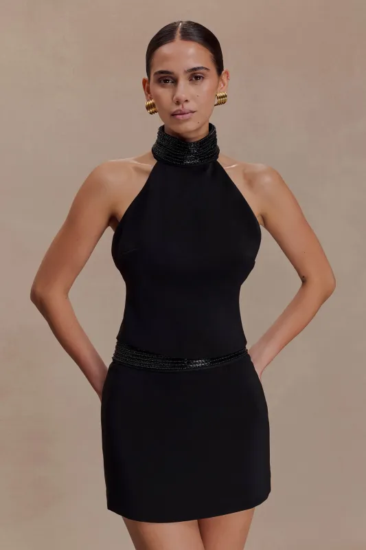 Emilia Beaded Neck Halter Top - Black sold by Meshki