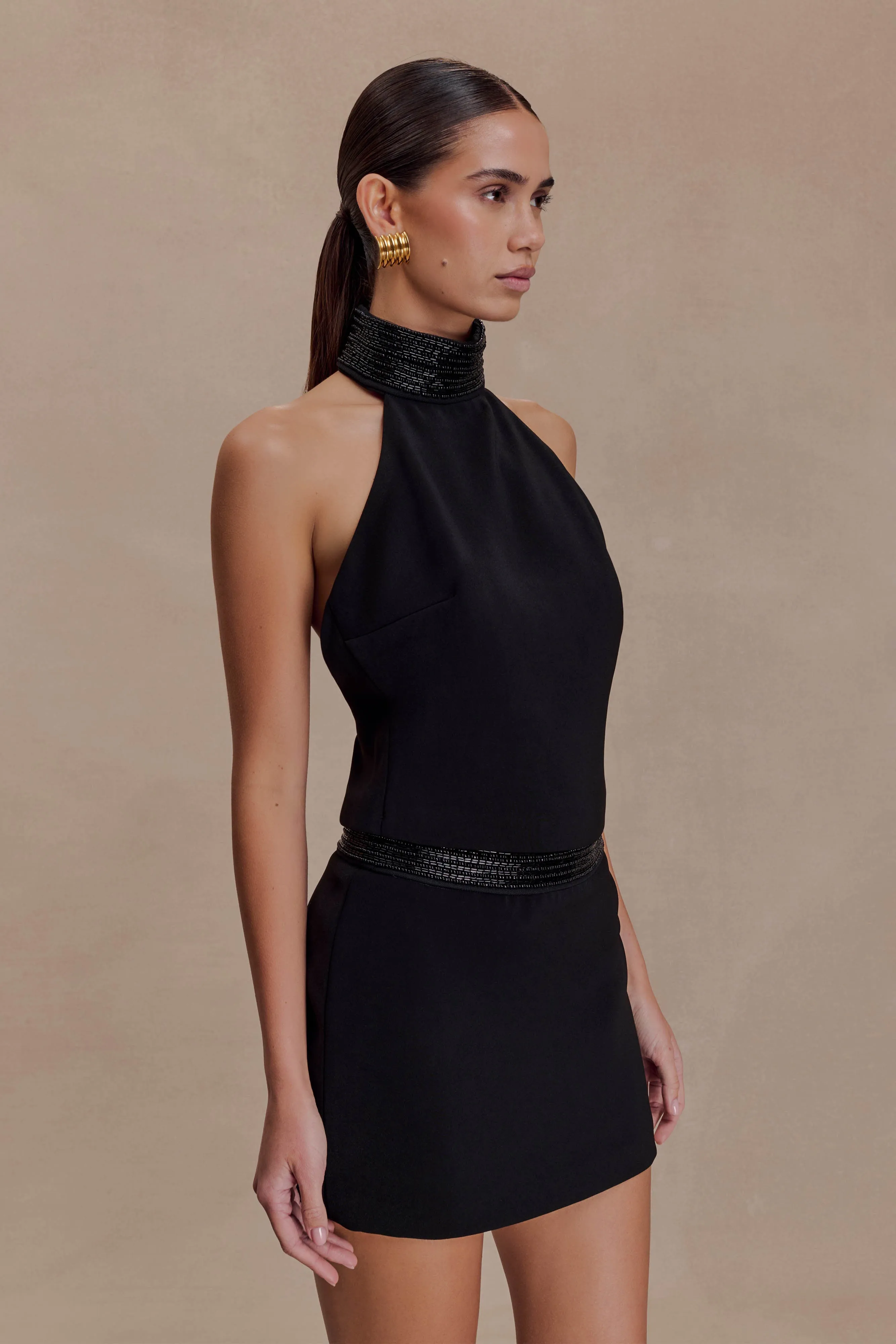 Emilia Beaded Waistband Mini Skirt - Black sold by Meshki product image thumbnail 3