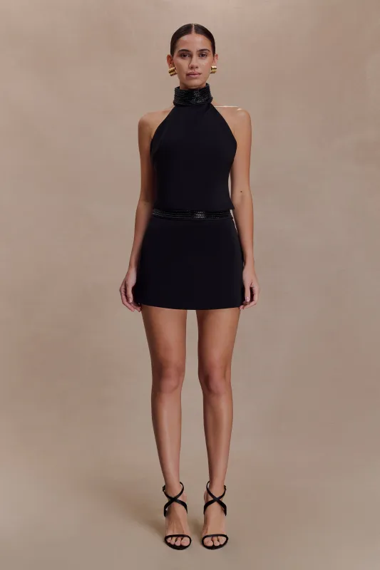 Emilia Beaded Waistband Mini Skirt - Black sold by Meshki