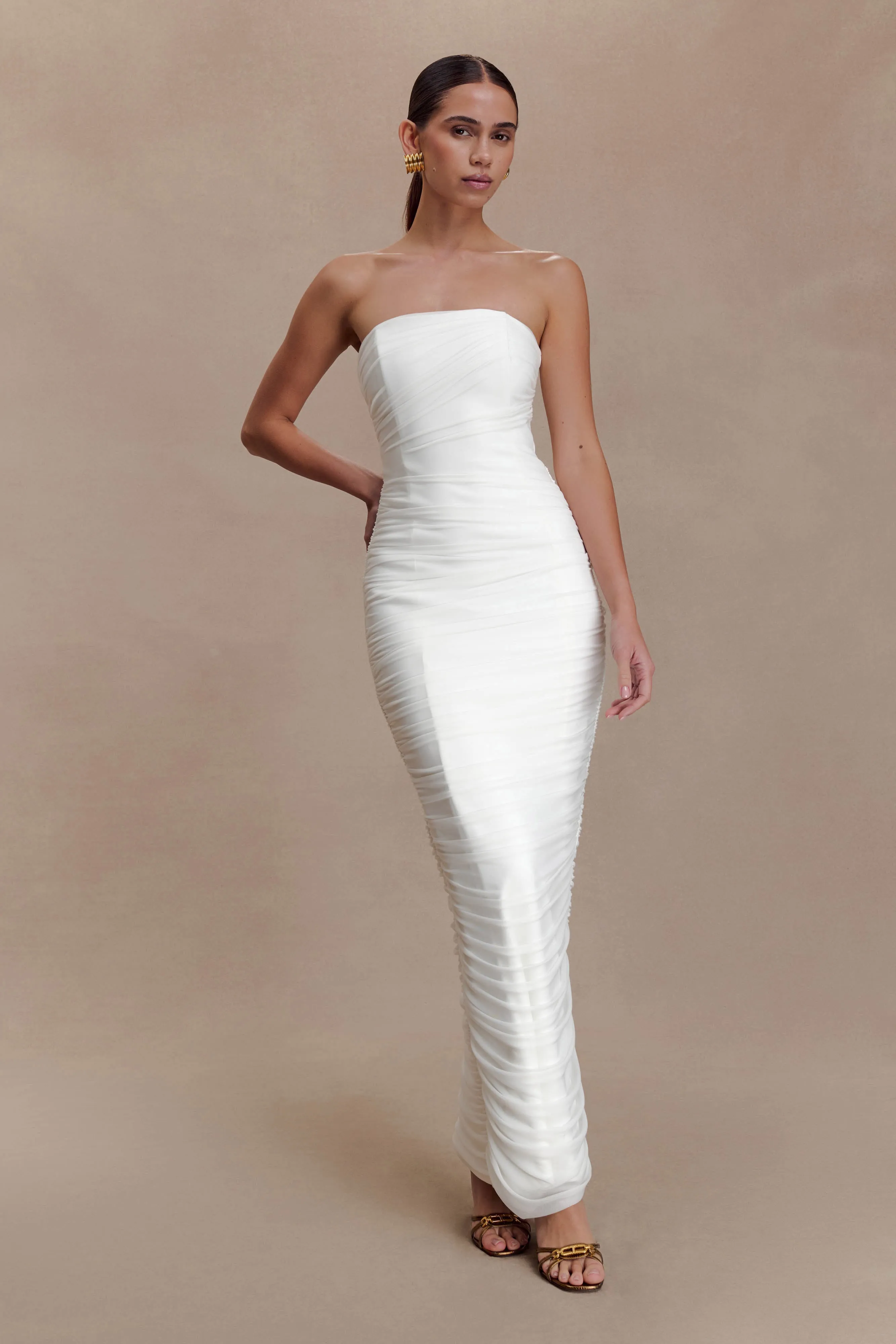 Jianna Strapless Mesh Maxi Dress - Ivory sold by Meshki product image thumbnail 5