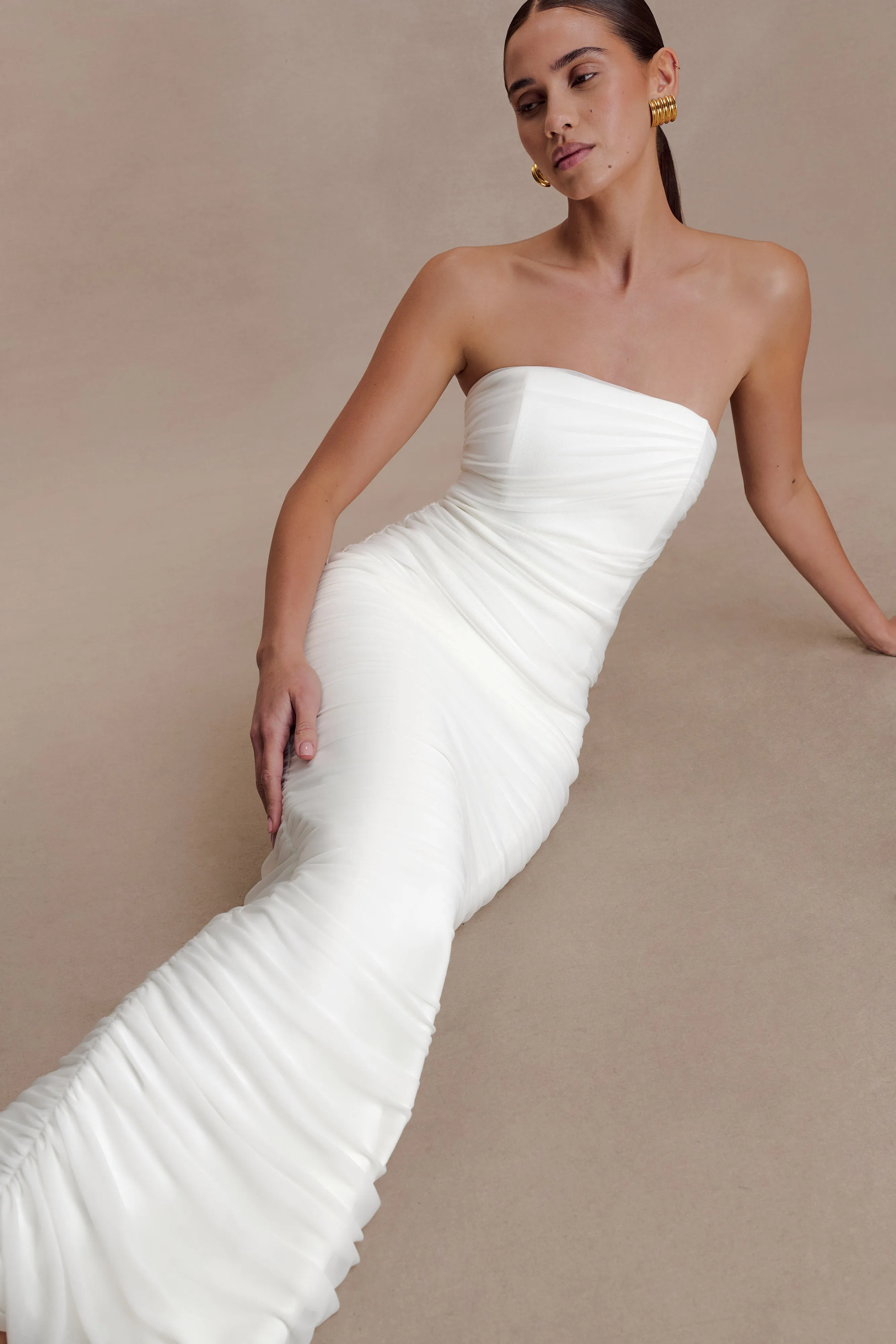 Jianna Strapless Mesh Maxi Dress - Ivory sold by Meshki product image thumbnail 3