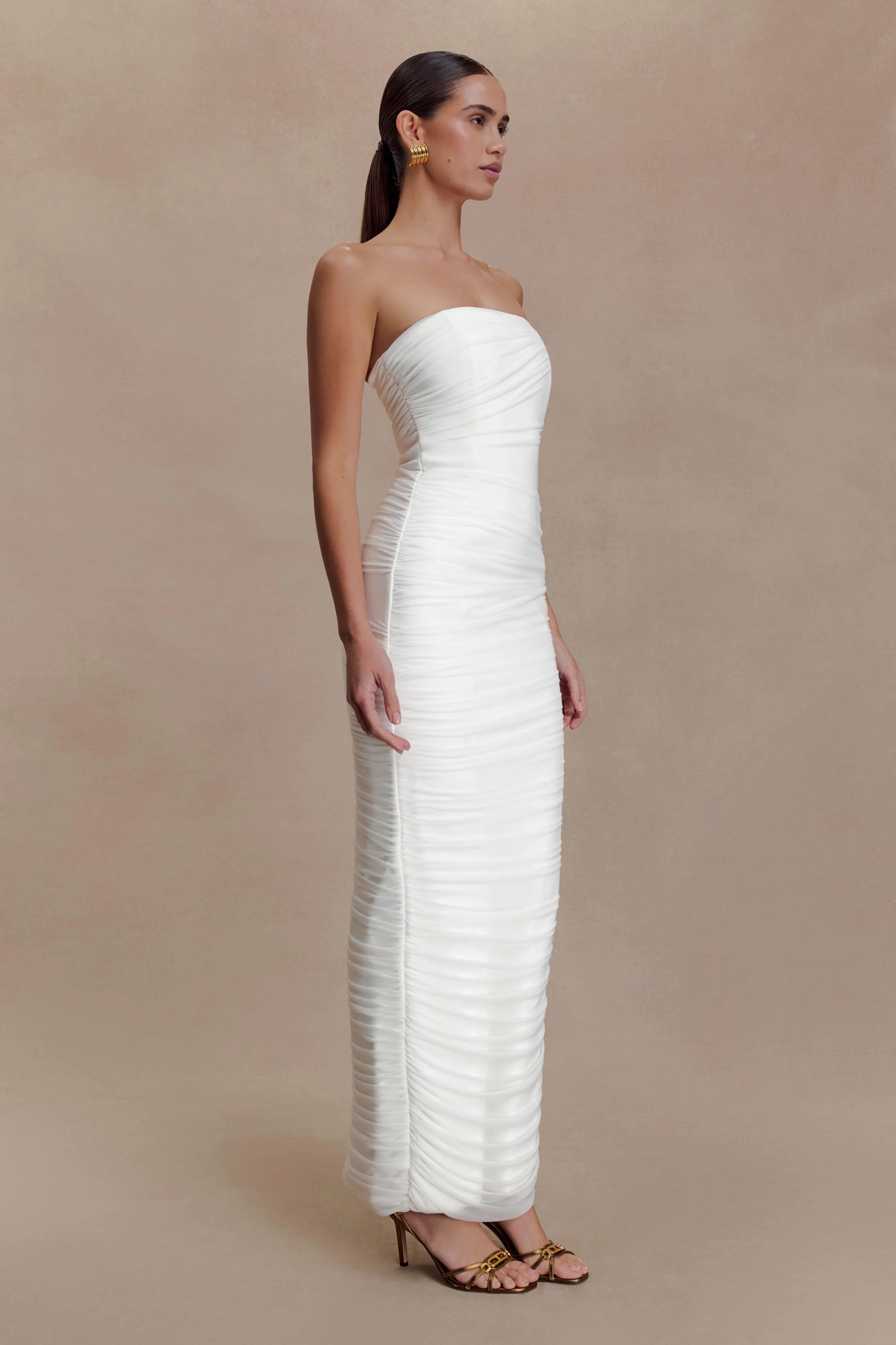 Jianna Strapless Mesh Maxi Dress - Ivory sold by Meshki product image thumbnail 4